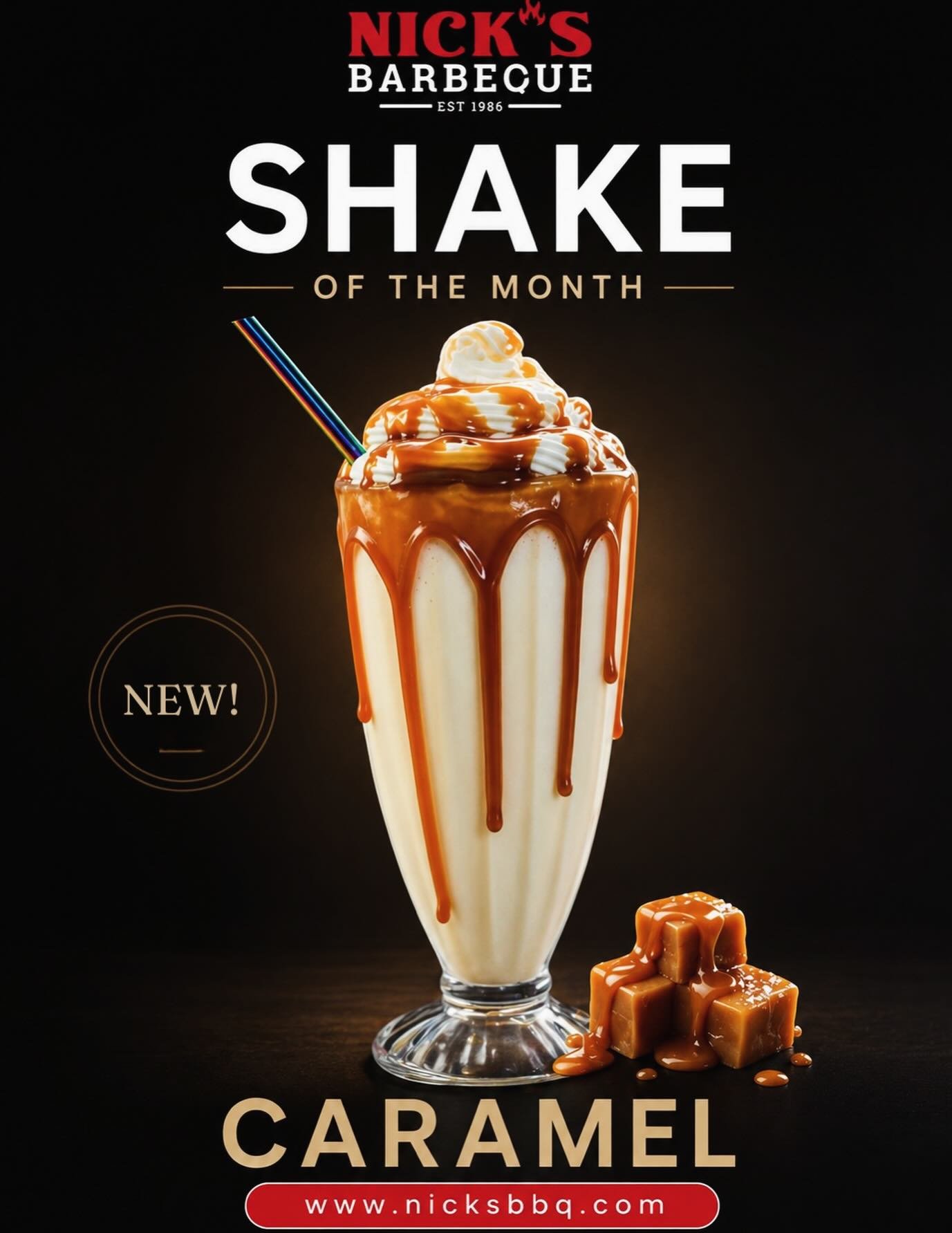 New shake flavor this month‼️ CARAMEL ‼️
&bull;
&bull;
#nicksbbq #burbank #alsip #tinleypark #homerglen