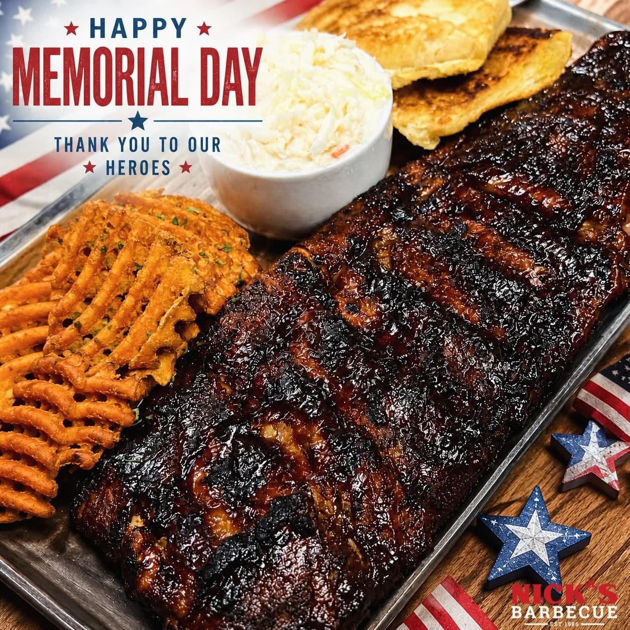 Honoring all those who have served this weekend 🇺🇸 We are open today and tomorrow from 11am-8pm‼️ 
&bull;
&bull;
#nicksbbq #burbank #alsip #tinleypark #homerglen