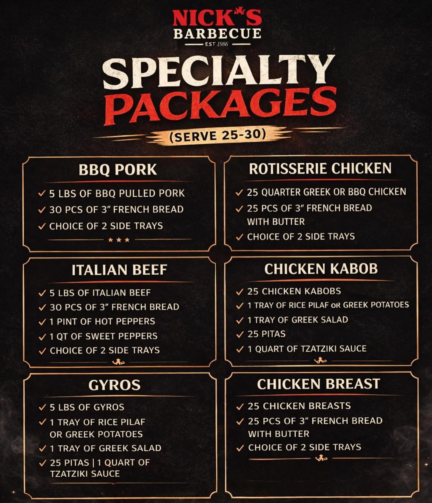Check out our new catering packages on our website‼️ www.nicksbbq.com/catering
&bull;
&bull;
#nicksbbq #burbank #alsip #tinleypark #homerglen
