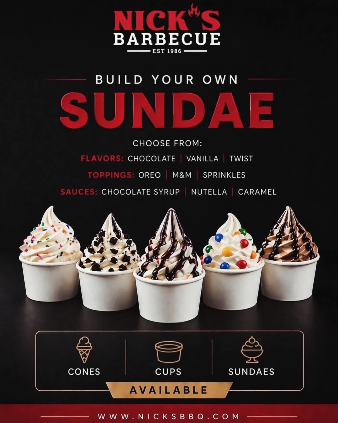 Come on in and grab a sundae this beautiful Sunday‼️ 
&bull;
&bull;
#nicksbbq #burbank #alsip #tinleypark #homerglen