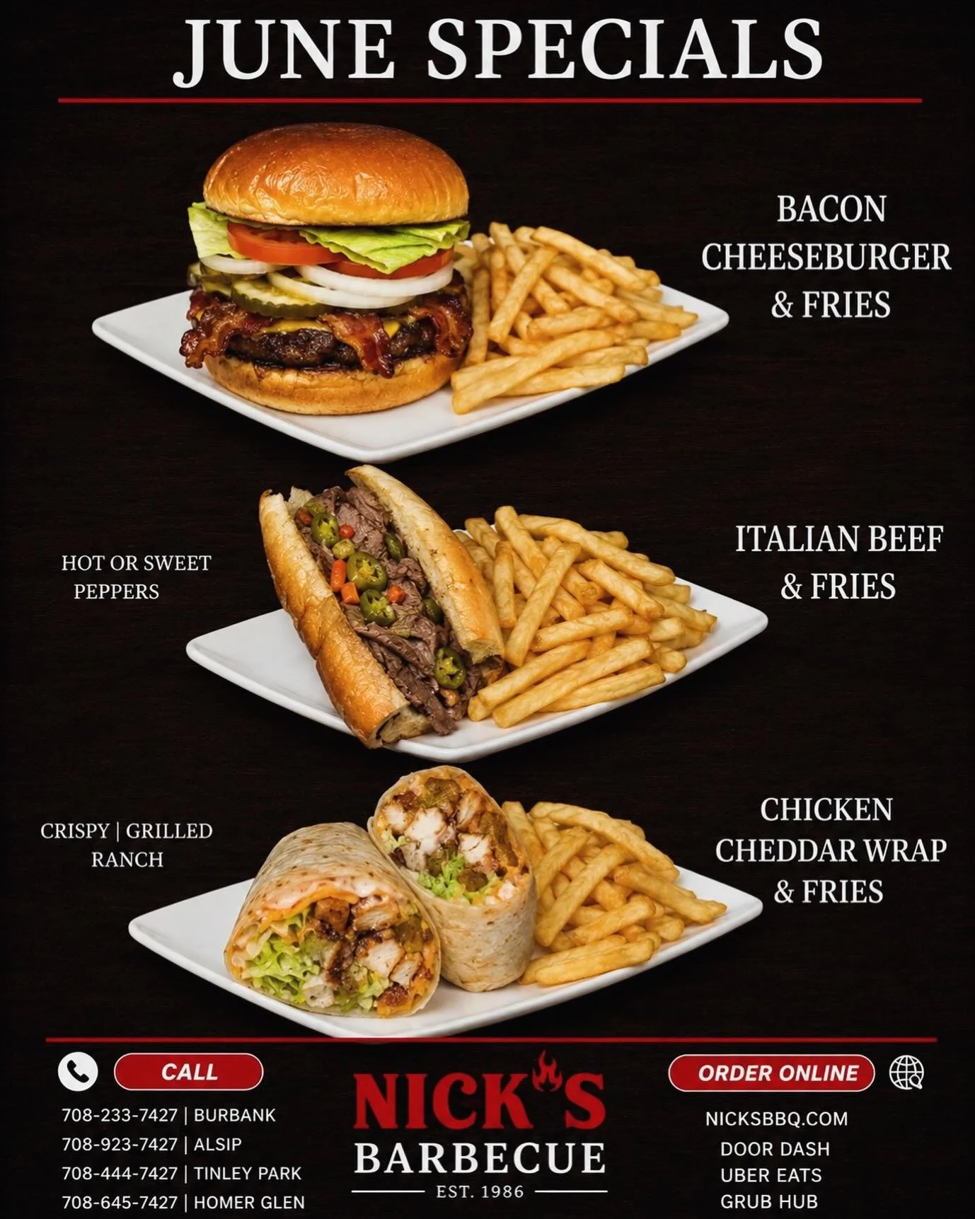 June Specials‼️
&bull;
&bull;
#nicksbbq #burbank #alsip #tinleypark #homerglen
