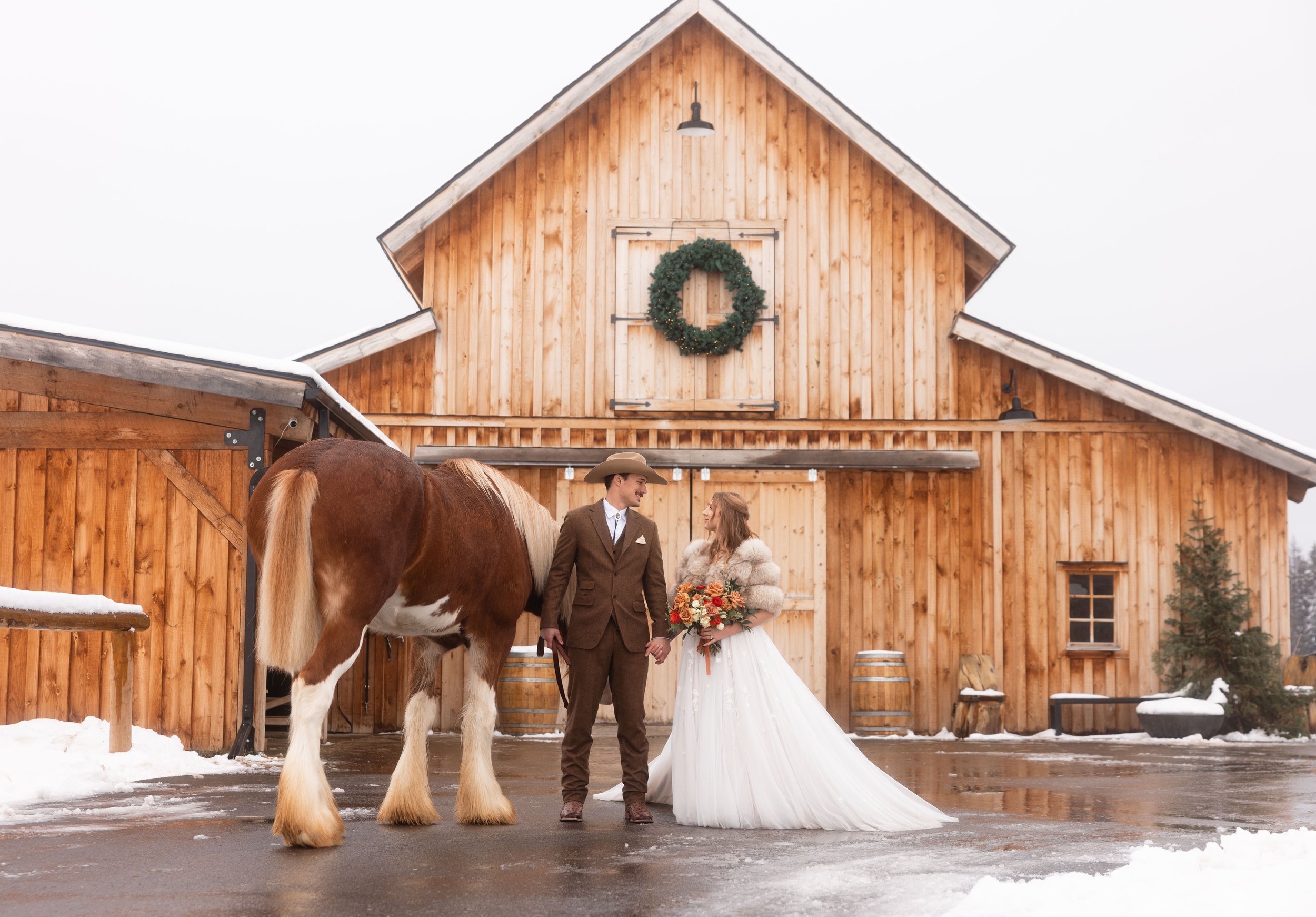 Winter Elopement in Whitefish Montana | Clydesdale Outpost Experience