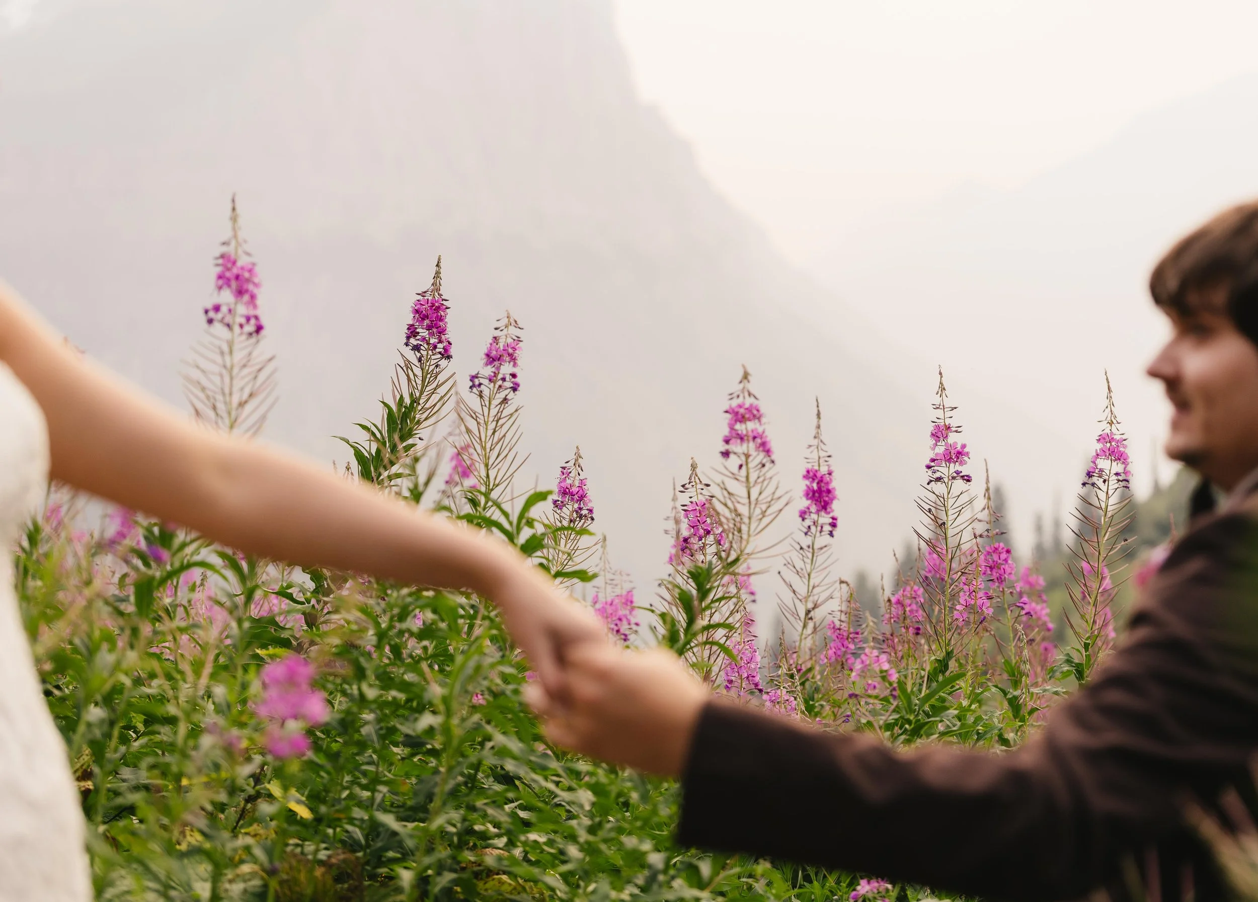 Romantic Montana Wedding Portrait Among Pink Wildflowers