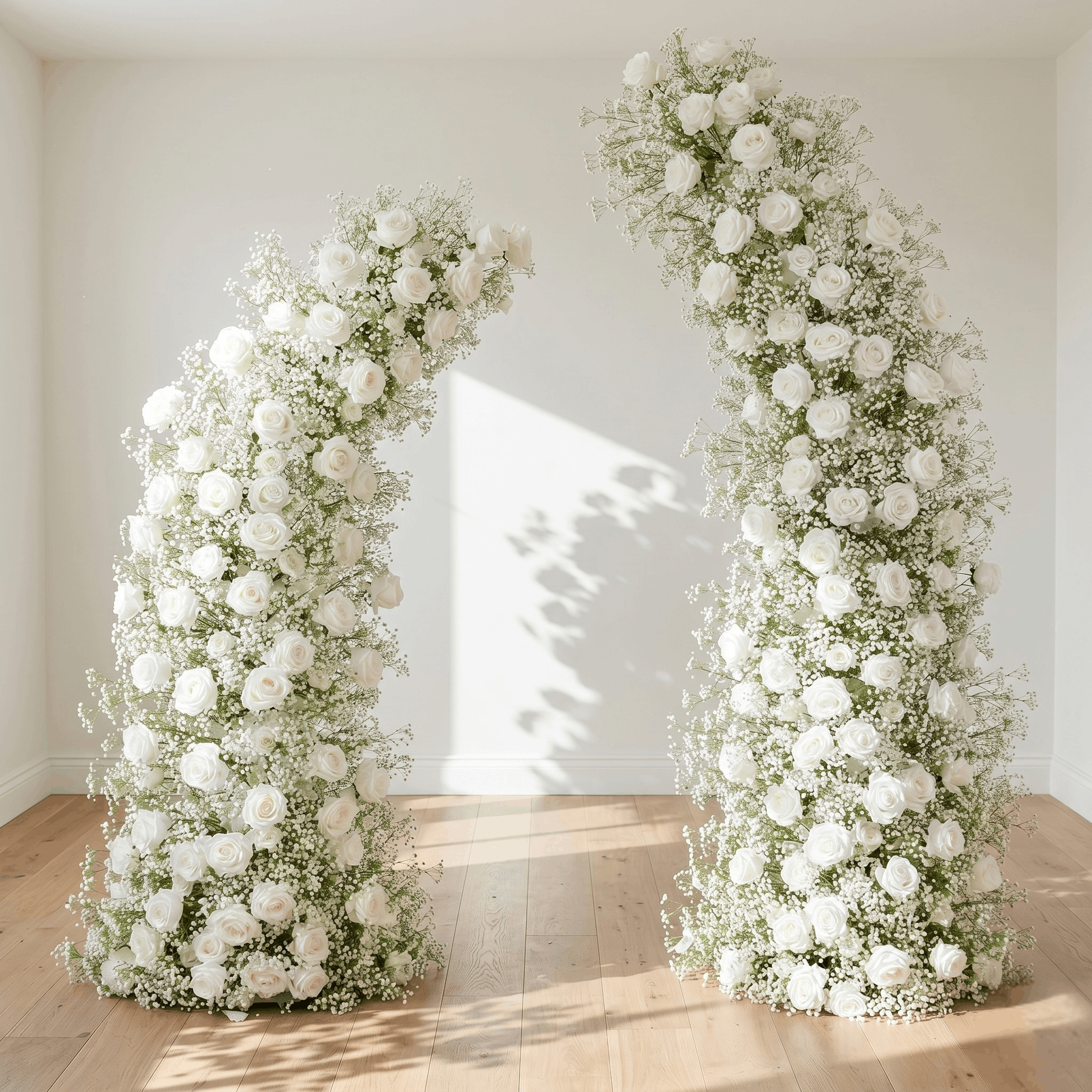White Rose & Baby’s Breath Broken Arch Set with Frame | Professional 3D Silk Florals