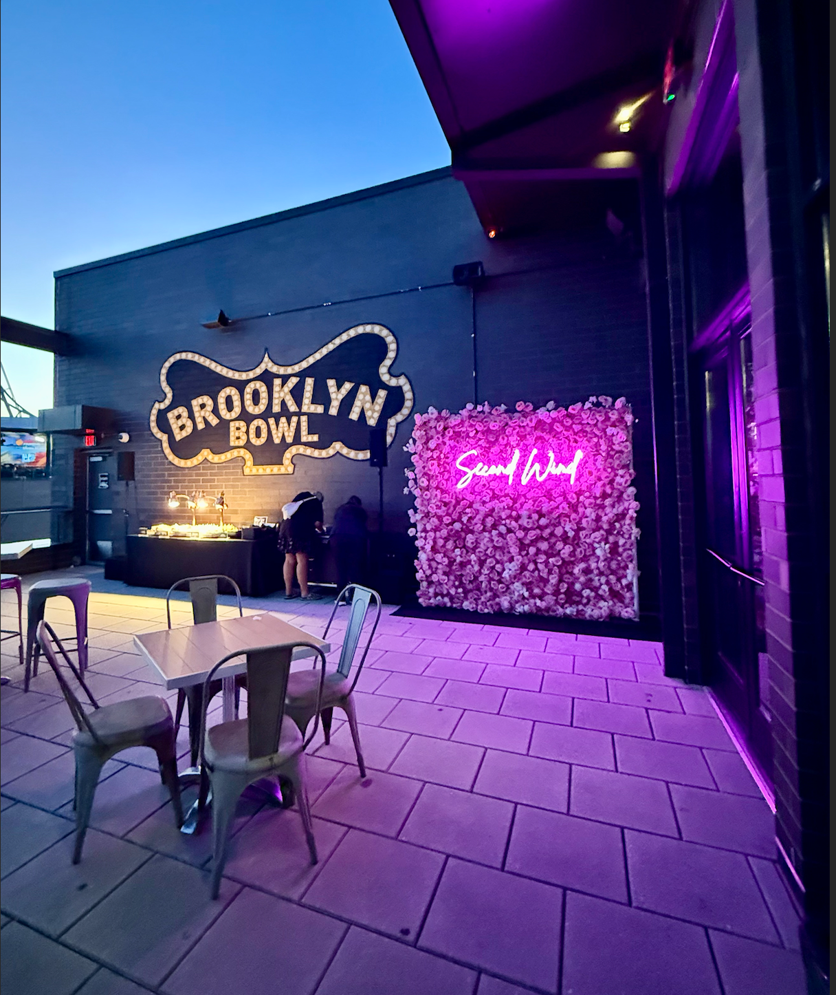 Pink flower wall rental in Nashville at Brooklyn Bowl