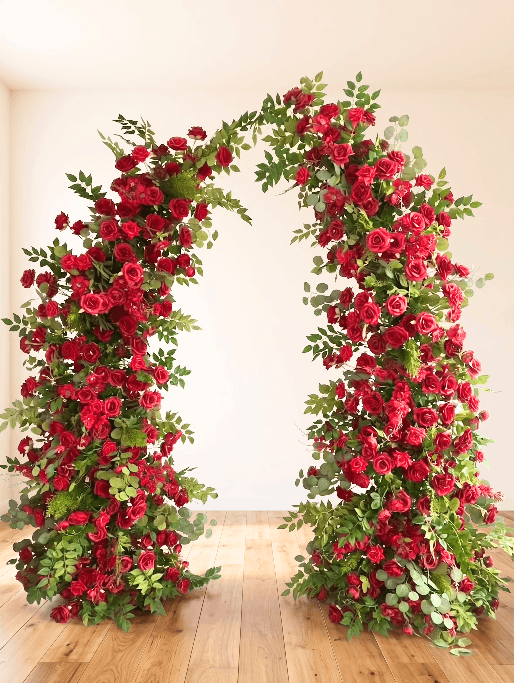Red Rose 3D Silk Flower Arch With Frame