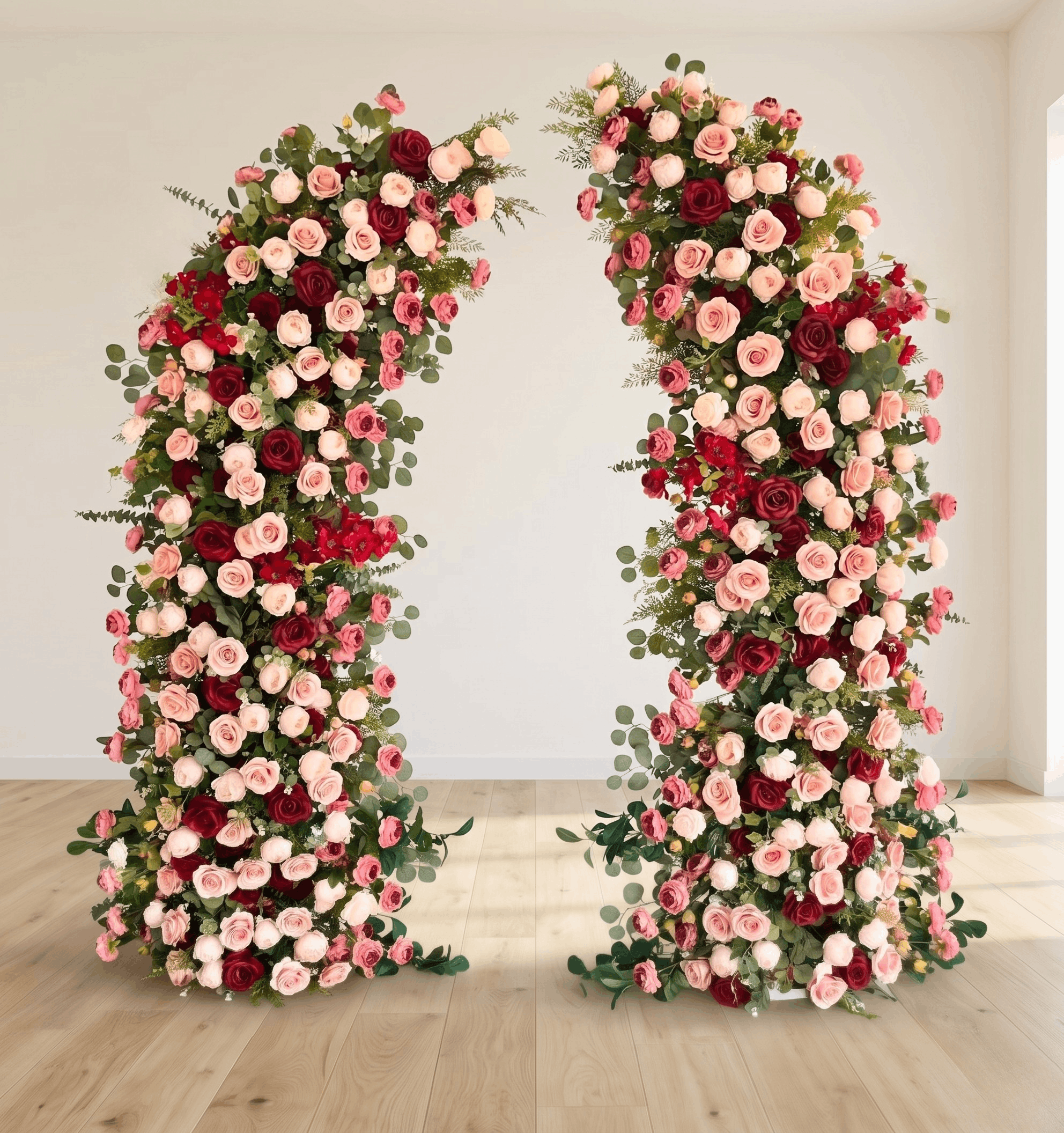Burgundy & Blush Rose 3D Silk Flower Arch with Frame
