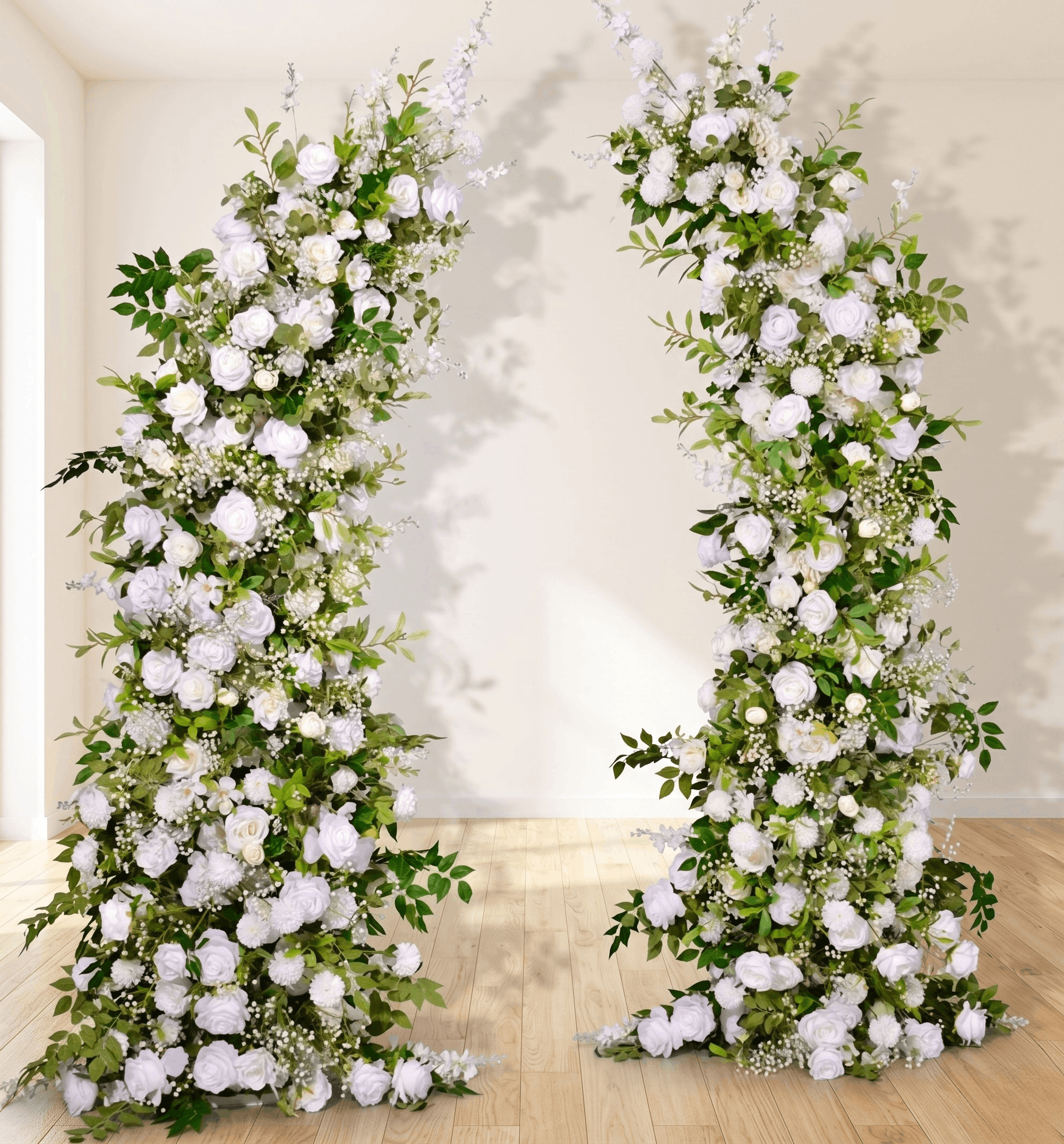 White Garden Rose 3D Silk Flower Arch with Frame