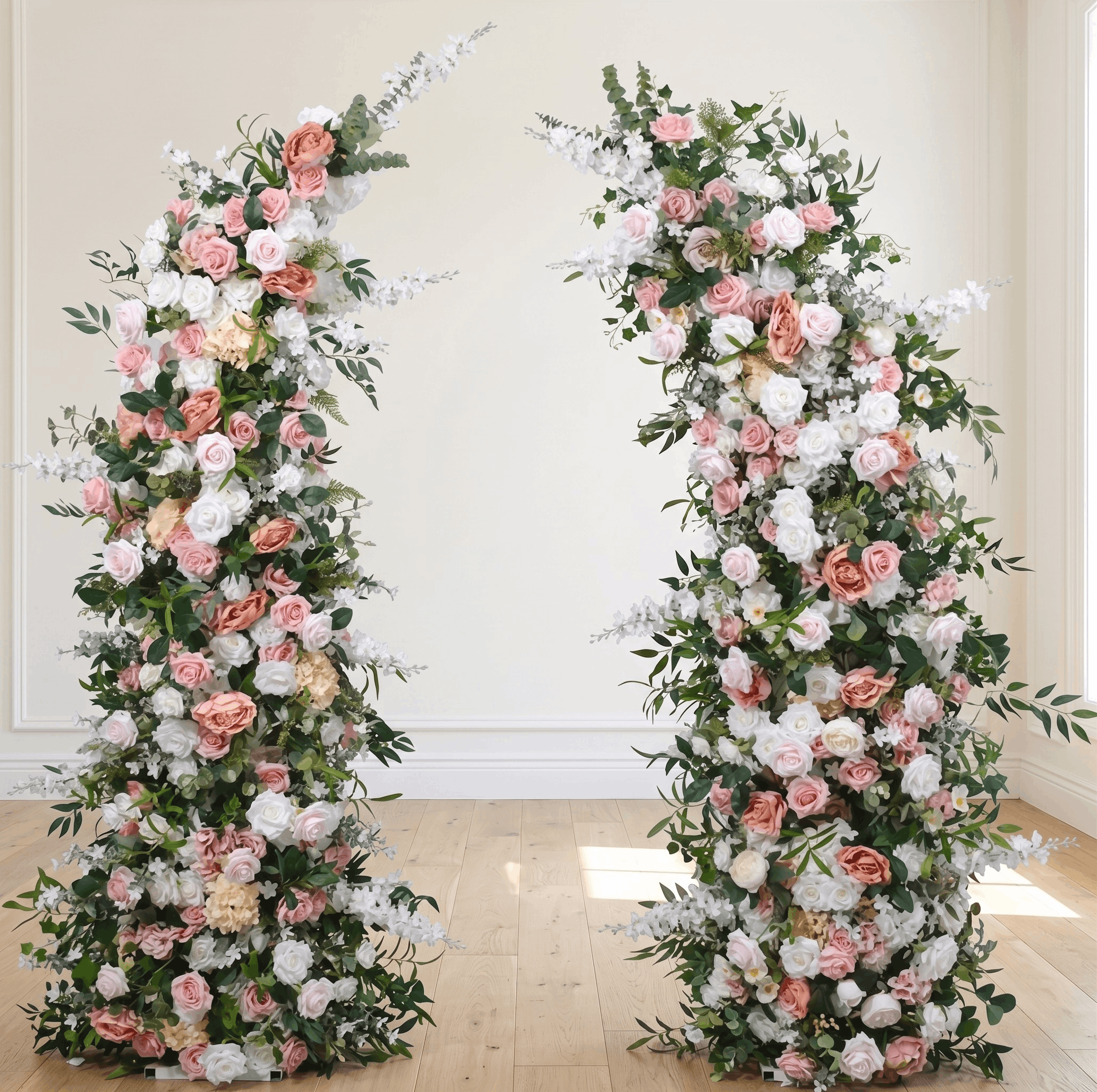 Blush & White Garden Rose 3D Silk Flower Arch with Frame