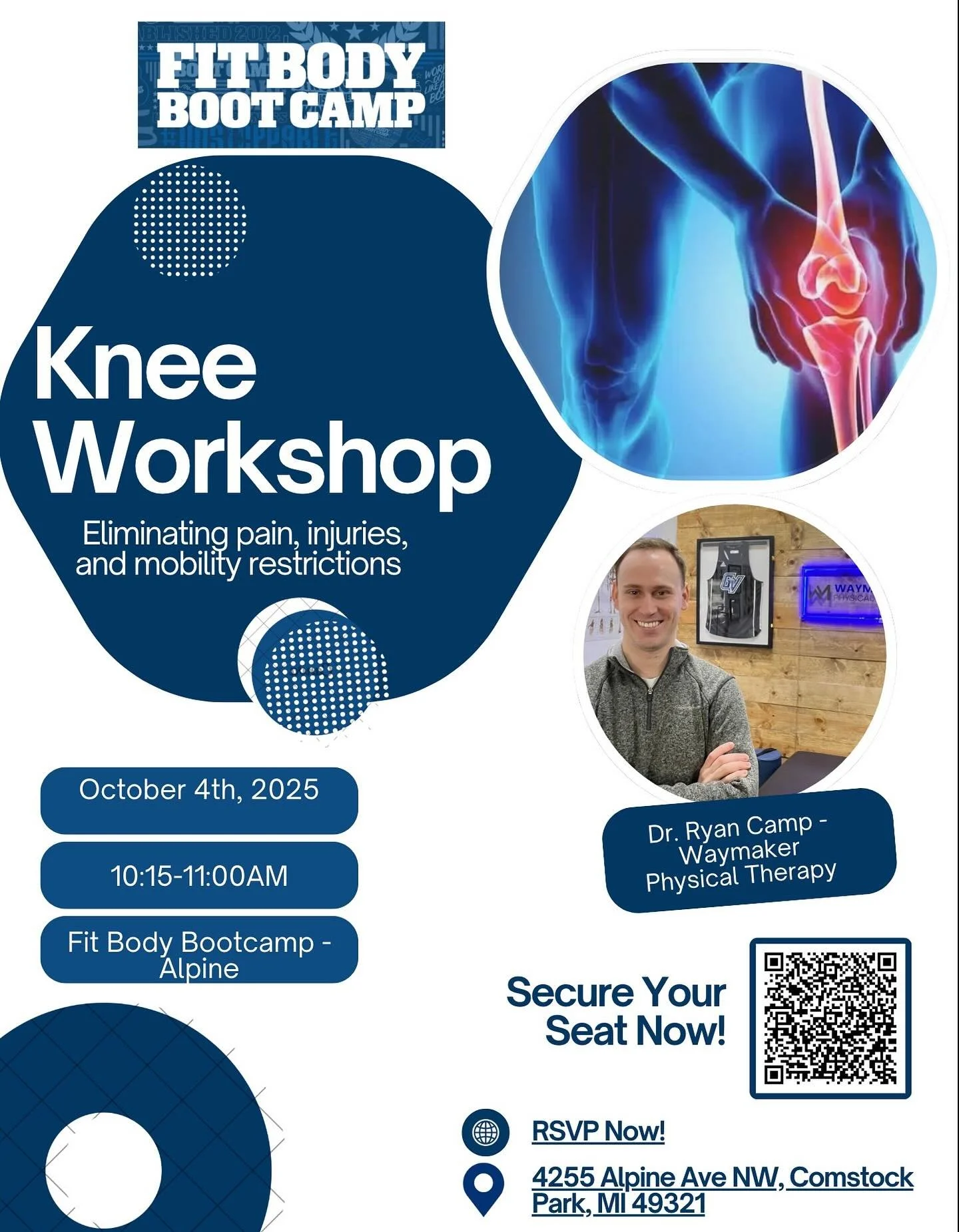 🦵 Knee Pain &amp; Mobility Workshop!

Struggling with knee pain or restrictions? We&rsquo;re partnering with Alpine and Hudsonville Fit Body Bootcamp&mdash; This gym is near and dear to my heart as it has played a major role in my health and fitness
