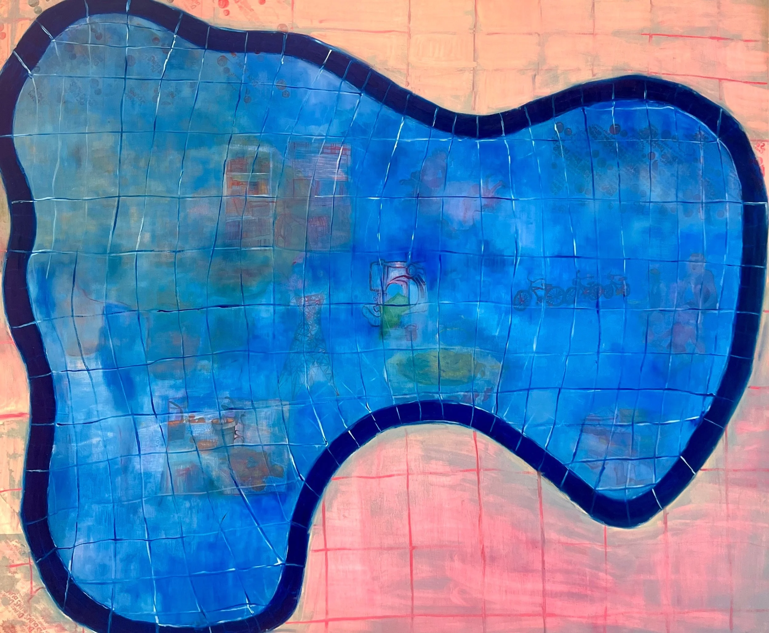 Swimming Pool, 5'x4', oil on panel, 2023