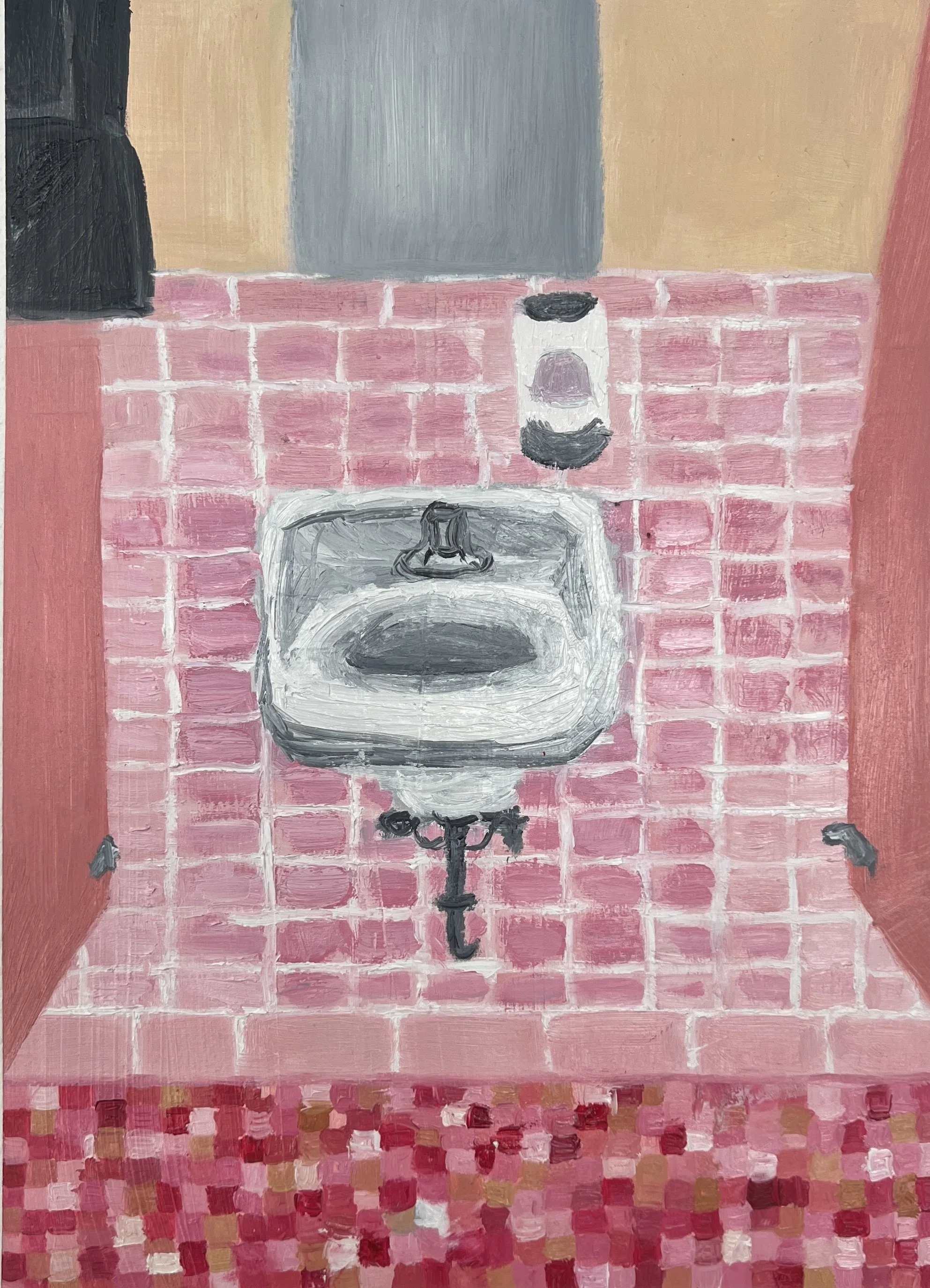 Meetinghouse Bathroom, 11"x15", oil on paper, 2023
