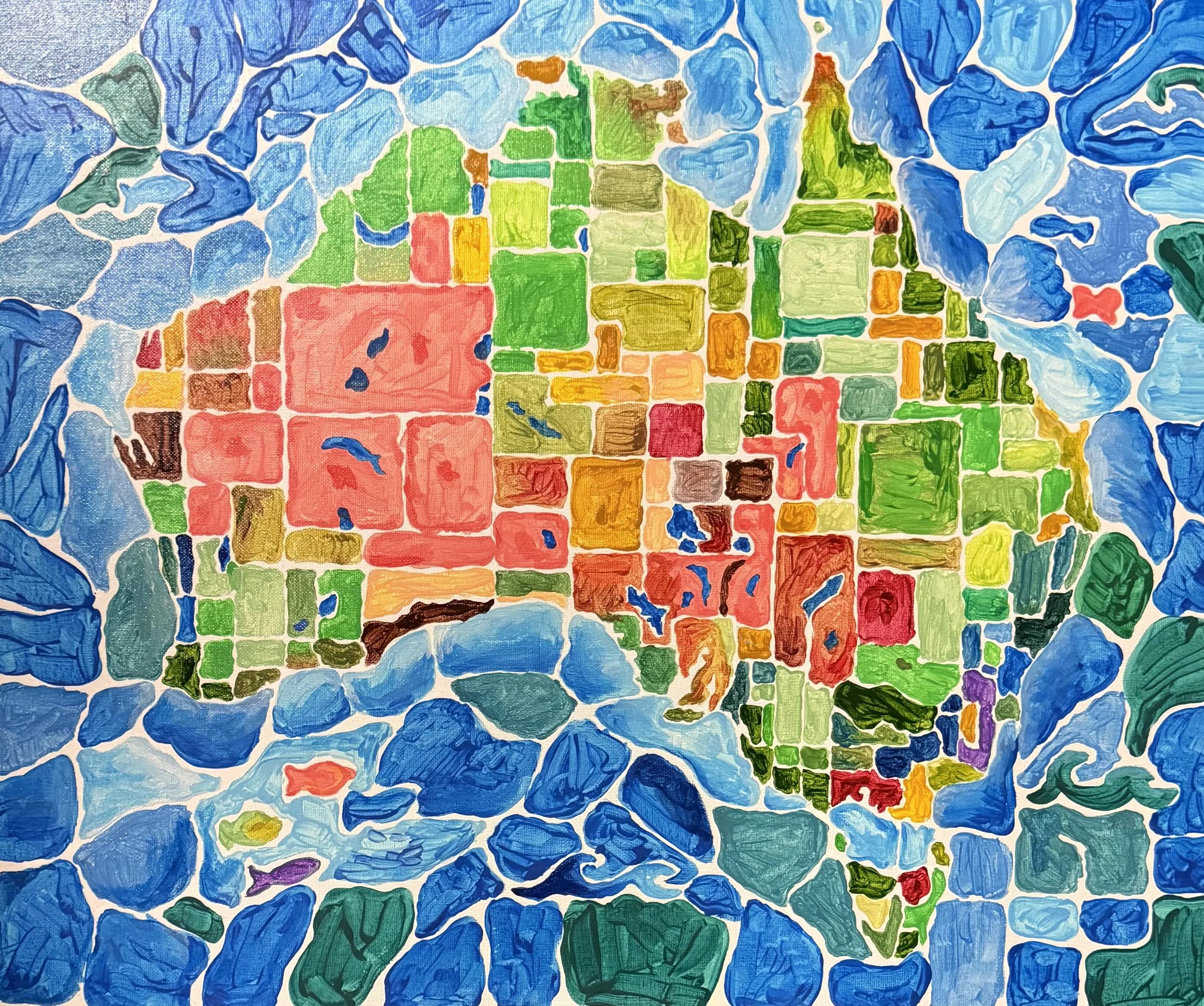 Cornell Liu - Australia: The Colourful Continent (2026) - This was the most detailed artwork, and the piece Cornell spent the most time on, working on it over three weeks (an hour per day). Because Cornell enjoys colouring, we created the Australian 