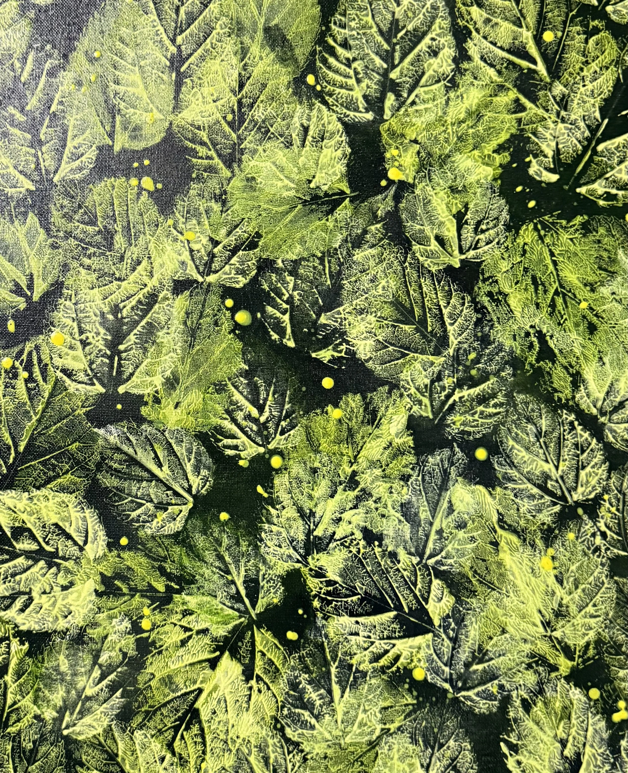 Cornell Liu - Endless Vitality (2026) - Acrylic on canvas - Leaf printing became a wonderful hands-on creative activity and a great opportunity for Cornell to connect with nature. We broke the creative process down into simple step-by-step stages, an
