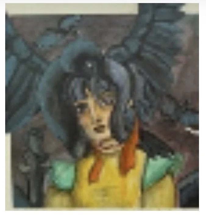 Rollin Thornton - 'Murder of Crowes' (2023) - Acrylic on canvas - This is a part of a series of works based off novels I am writing. This depicts a woman named Starla Crowe amongst her family. In universe she painted an artwork like this. The crow tr