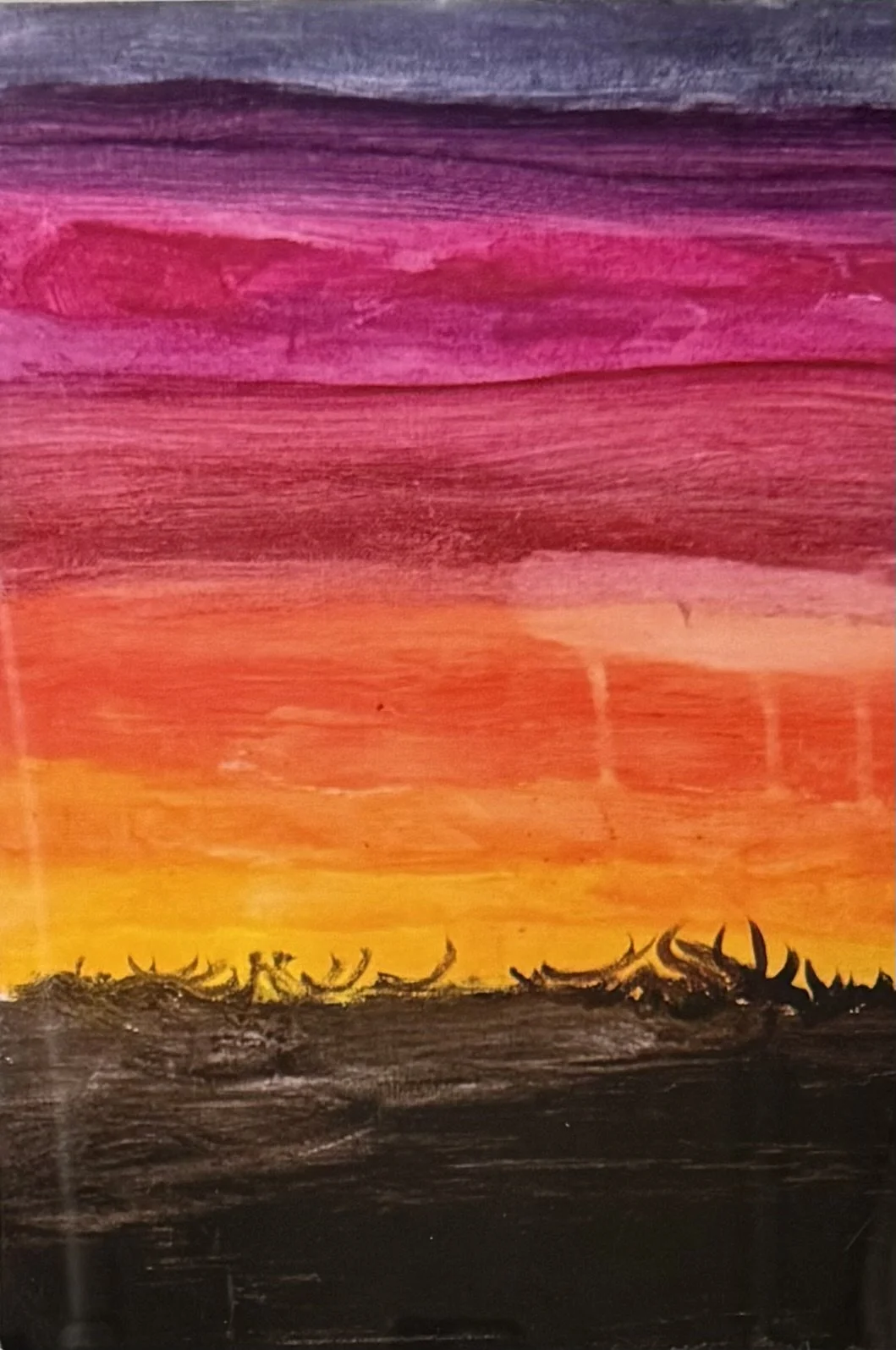 Patrick Harrison - Sunset (2026) - Acrylic on canvas - I wanted to do an art activity, and this was my first time painting at an easel. It was really fun, but the paintbrush on the canvas sounded awful.