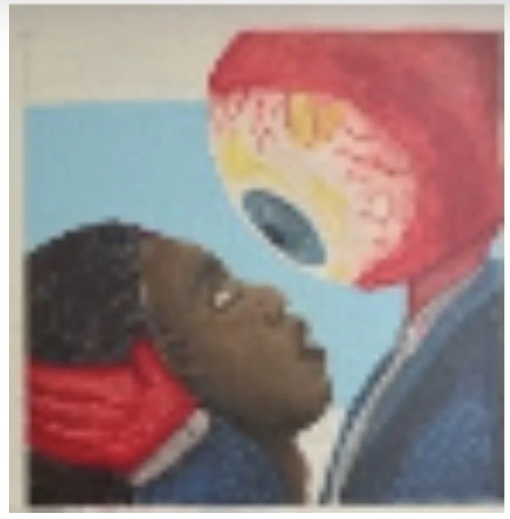 Rollin Thornton - 'The Watcher' (2022) - Acrylic on canvas - This is a part of a series of works based off novels I am writing. In the story that this is based off, 'The Watcher' is found being tortured in a place that is meant to be Heaven. This art