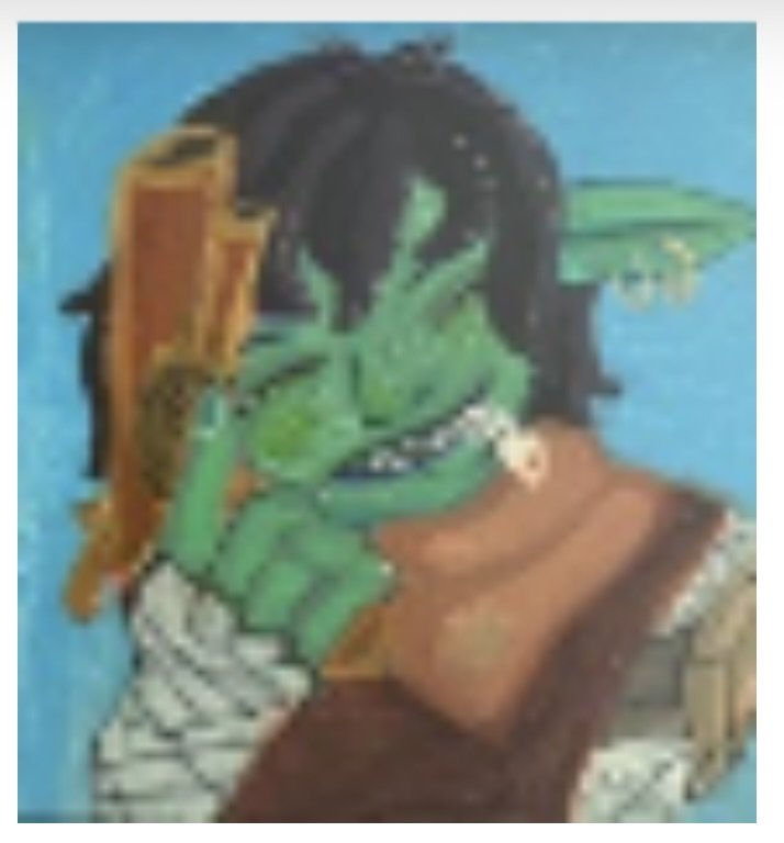 Rollin Thornton - Meef (2026) - Acrylic on canvas - This is one of three artworks that are in a series I call 'DND and friends'. An acrylic work depicting how I see my friend's characters. In a world where you can't see them by game design, I will al