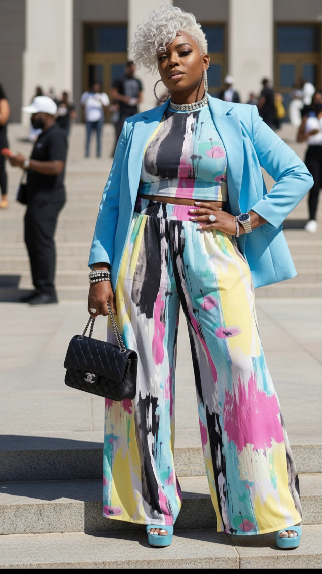 Art Show Energy Two-Piece Wide-Leg Pants Set
