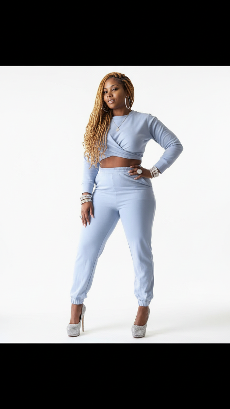 Plus Size Grey Crop Top & High Waist Pants Set