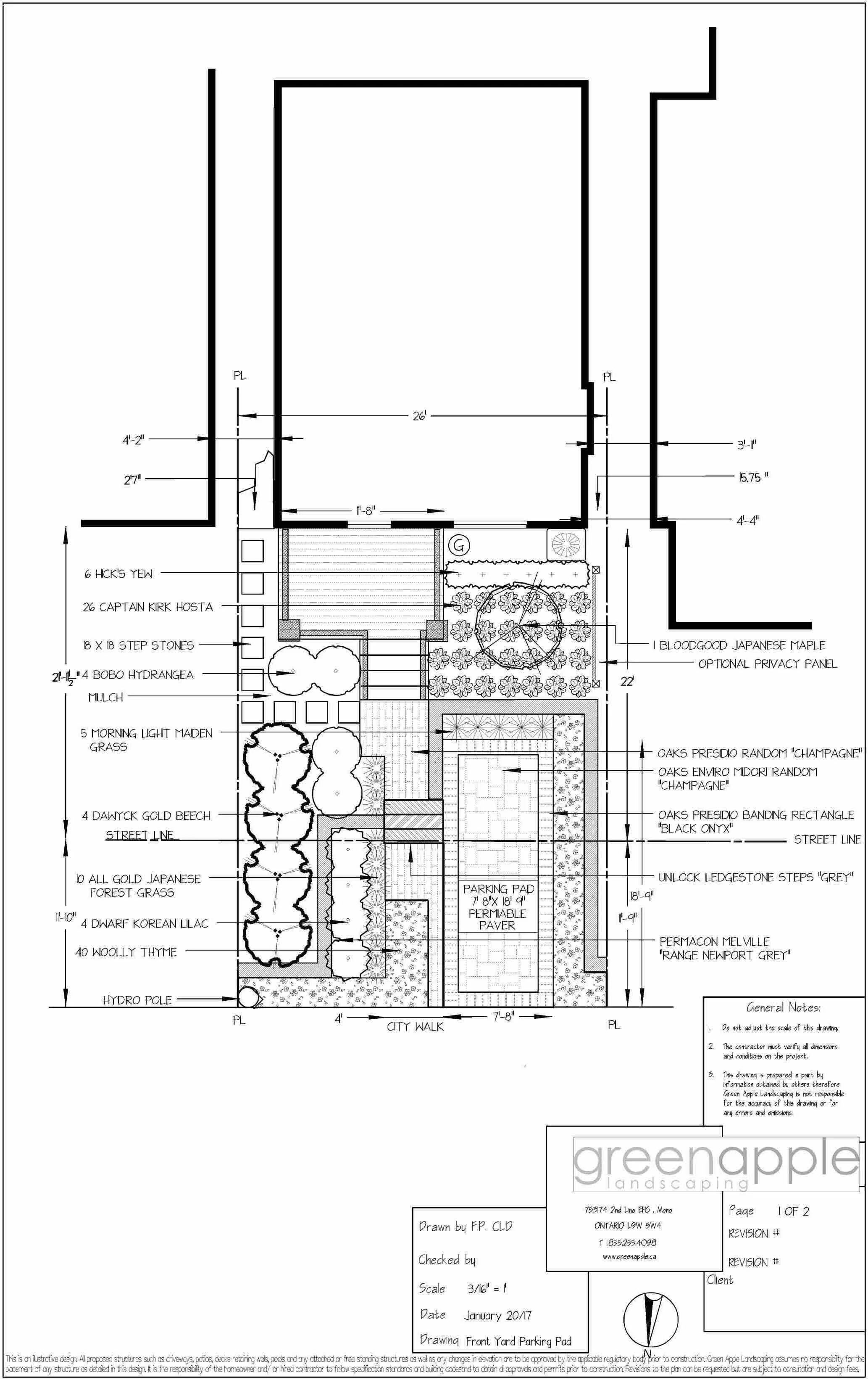 2D landscape plan of a parking pad