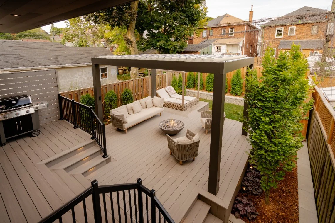 Luxury outdoor living space in St. Clair West Village with sophisticated landscaping