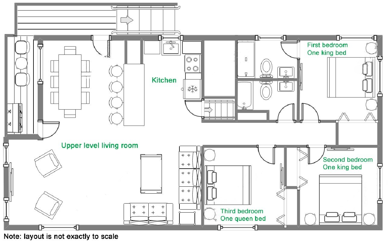 Upper level. Entrance is up the stairs off of the deck.
