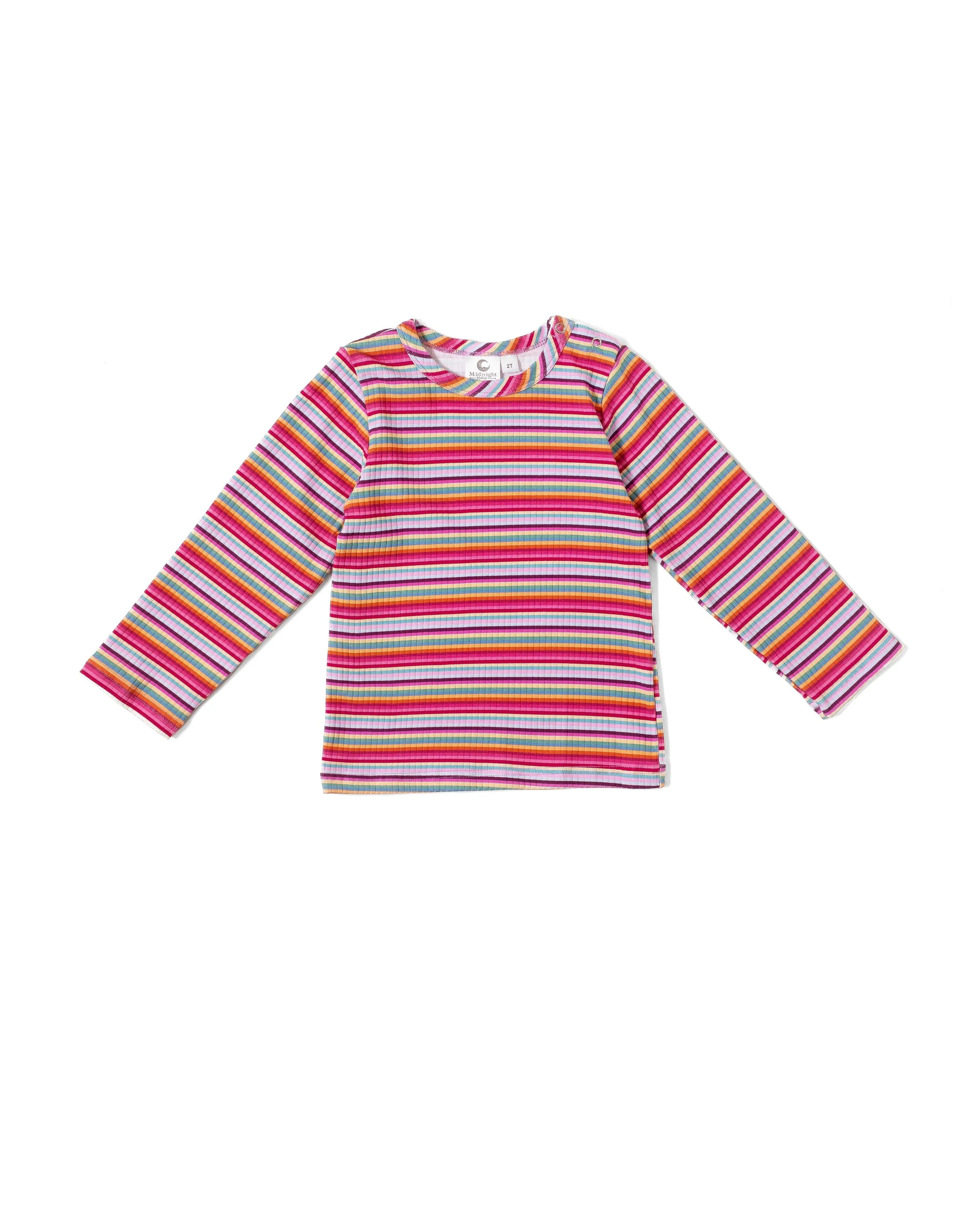 Rainbow Striped Long Sleeve Snap Tee