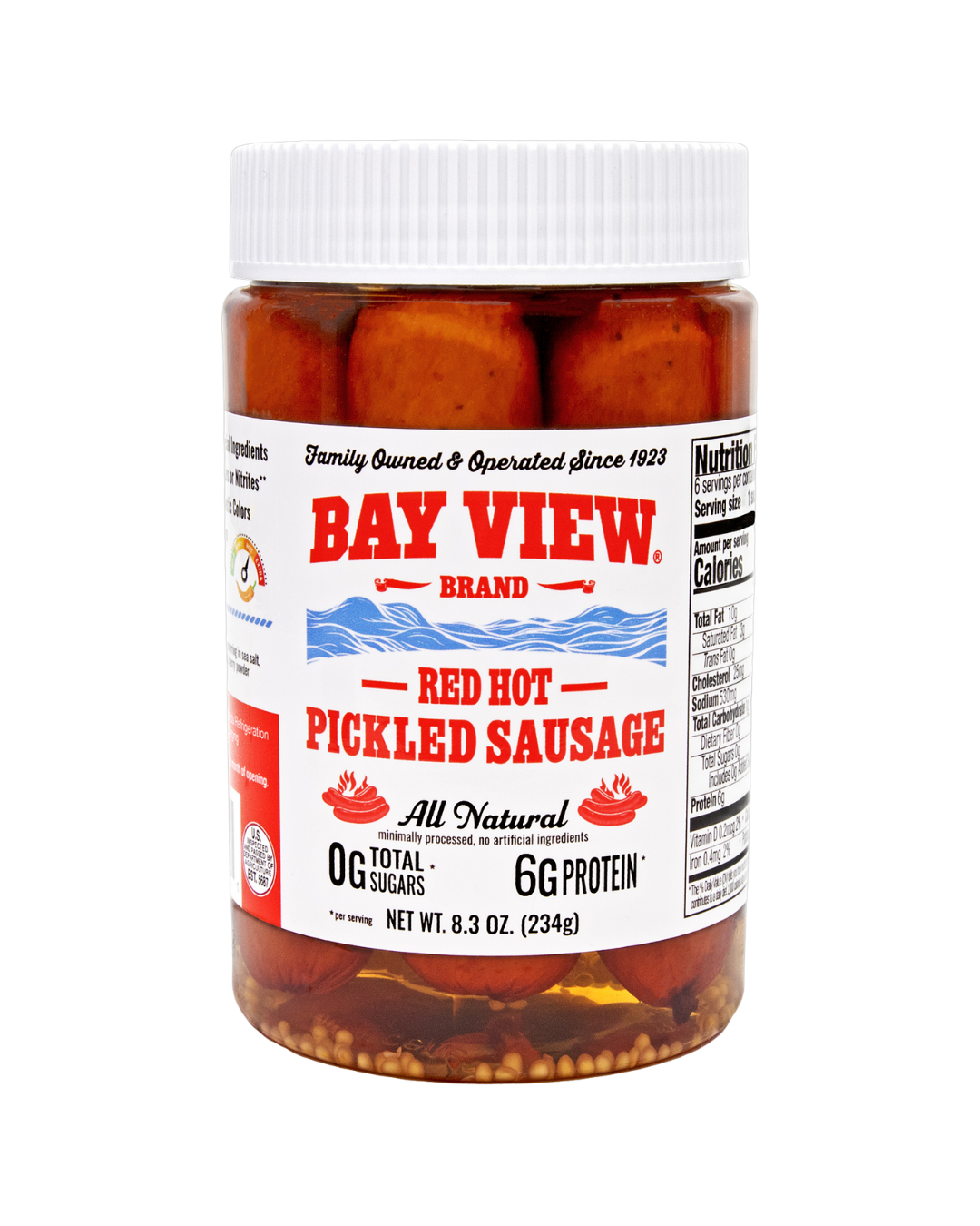 Red hot pickled poiish sausage in a jar