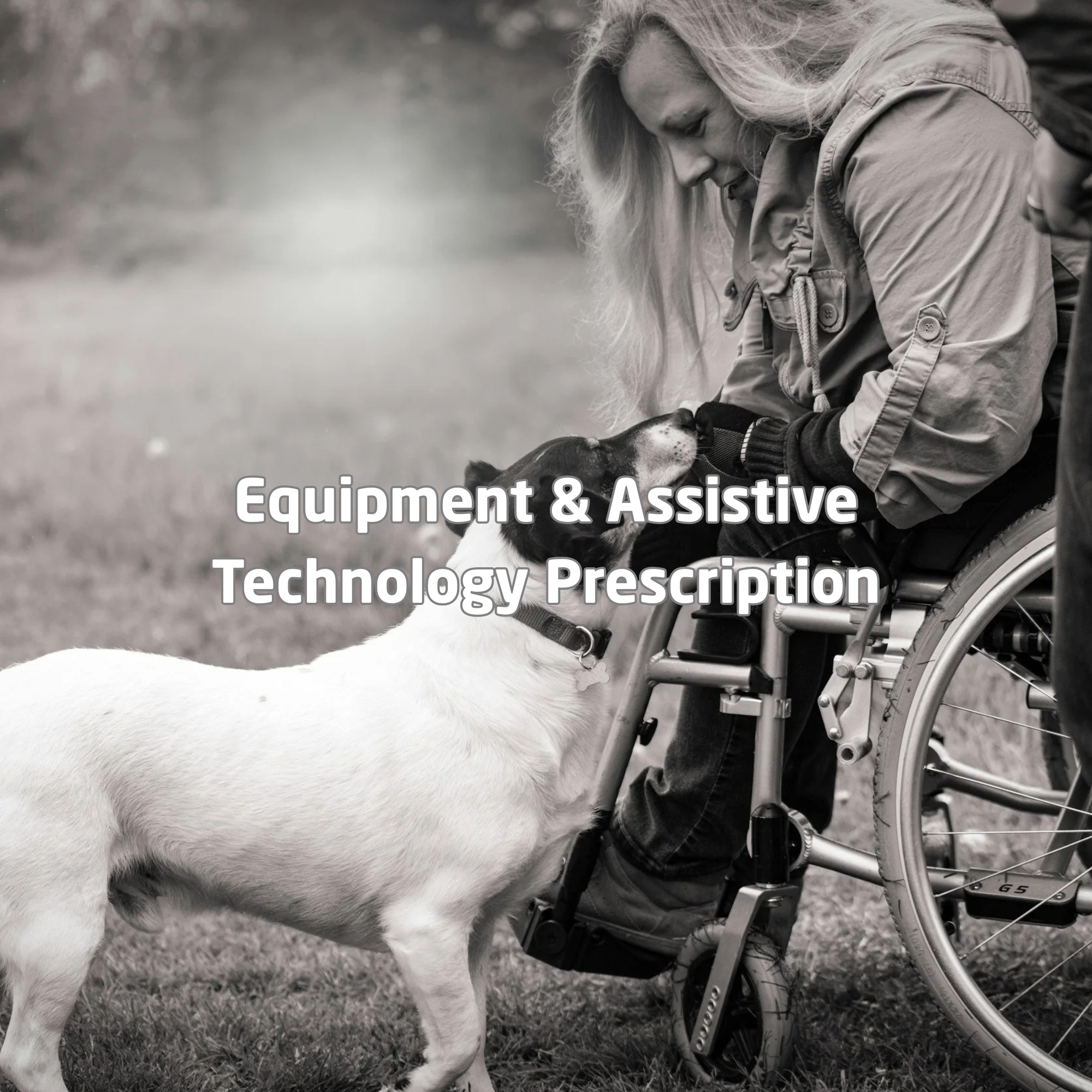 Person using a wheelchair interacting with a dog outdoors, representing connection, independence and community participation