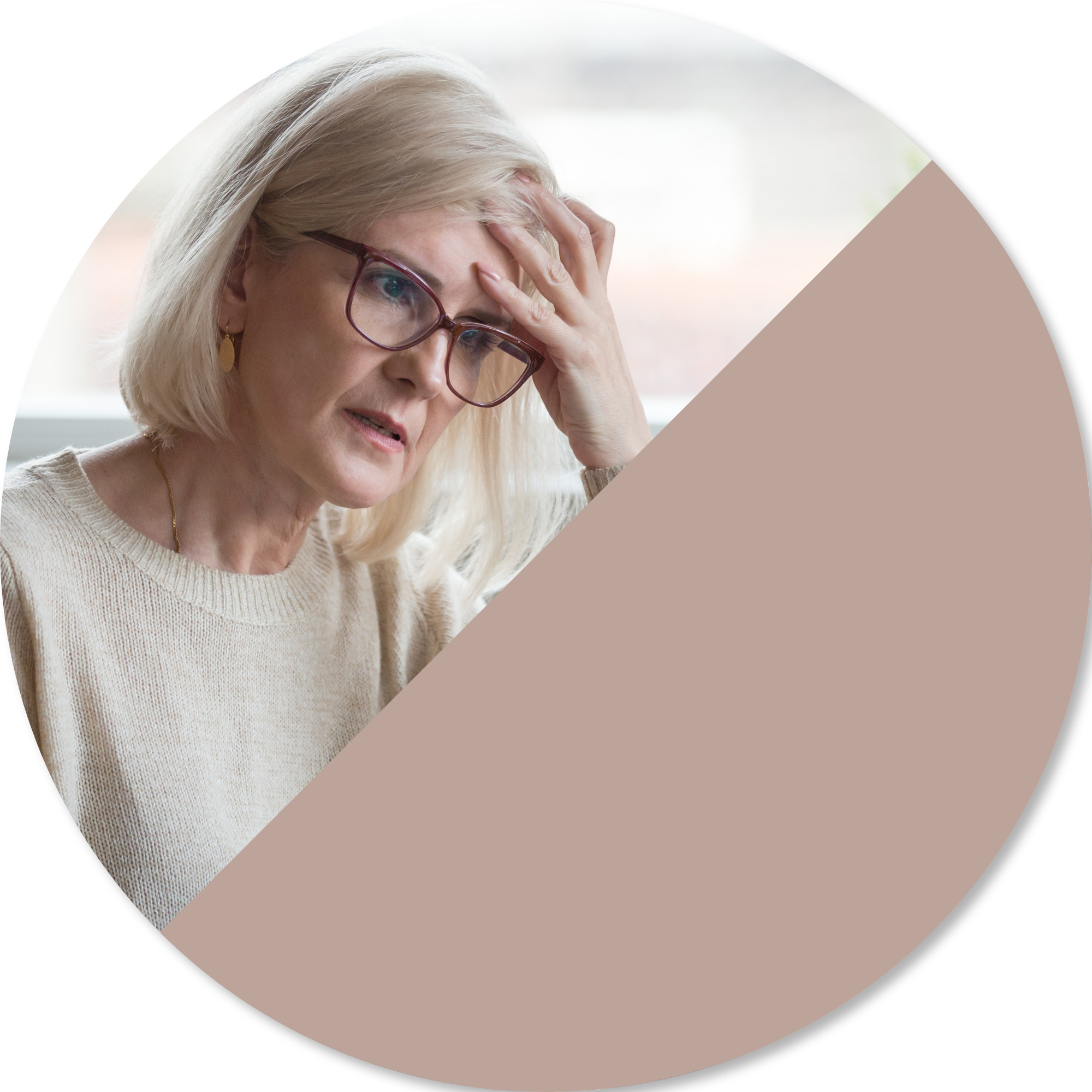 An older adult sitting thoughtfully with a hand to their forehead, representing cognitive fatigue, concentration difficulties, memory challenges, and the emotional impact of neurological conditions