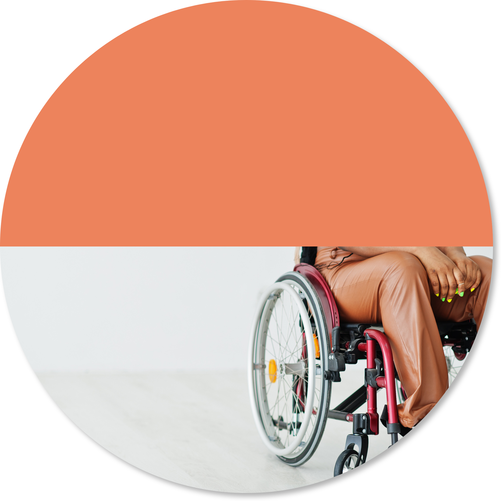 Person seated in a wheelchair, representing occupational therapy assessment and prescription of assistive technology and mobility equipment to support independence, comfort, and participation in daily life.