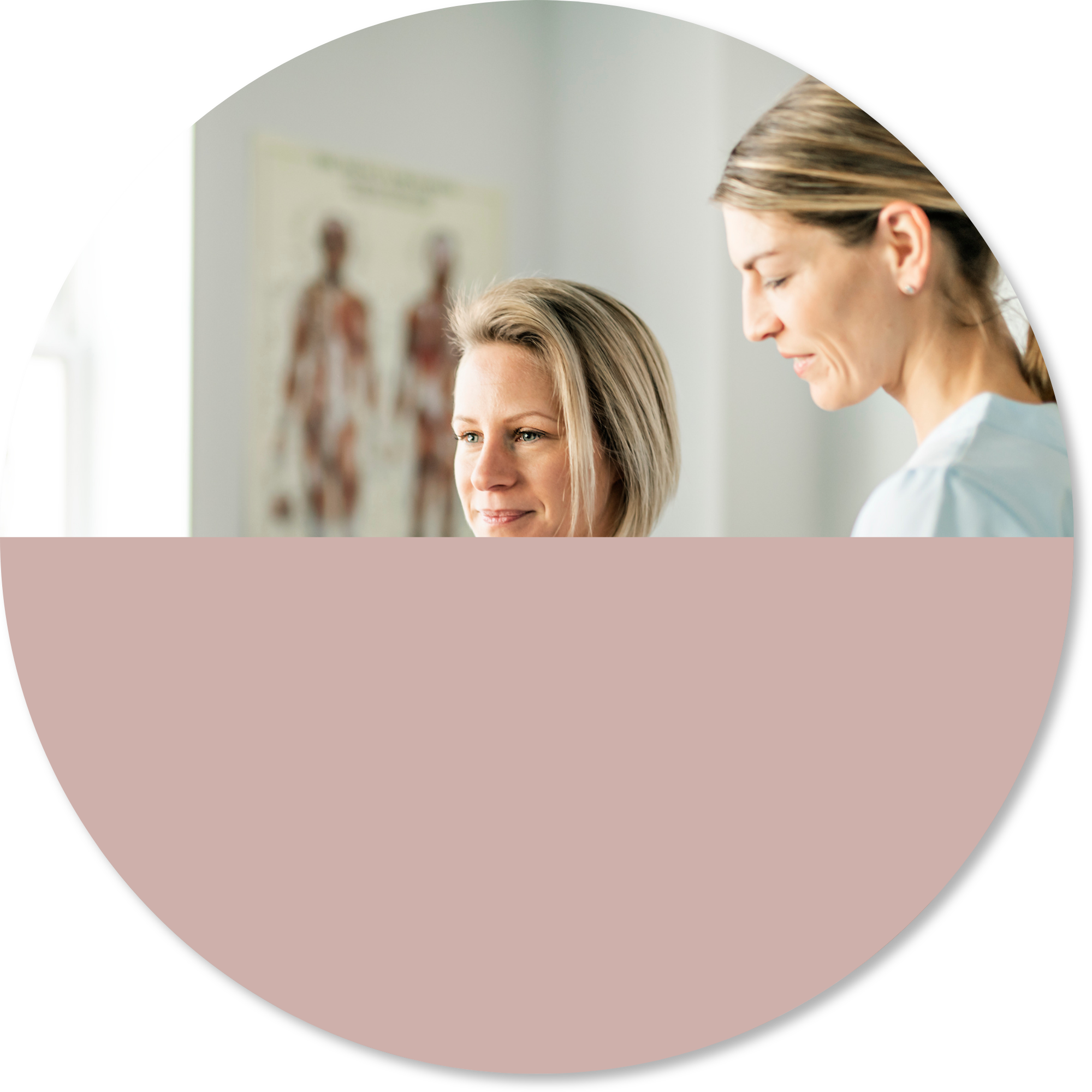 An occupational therapist guiding a woman through upper limb movement and body awareness exercises during neurological rehabilitation