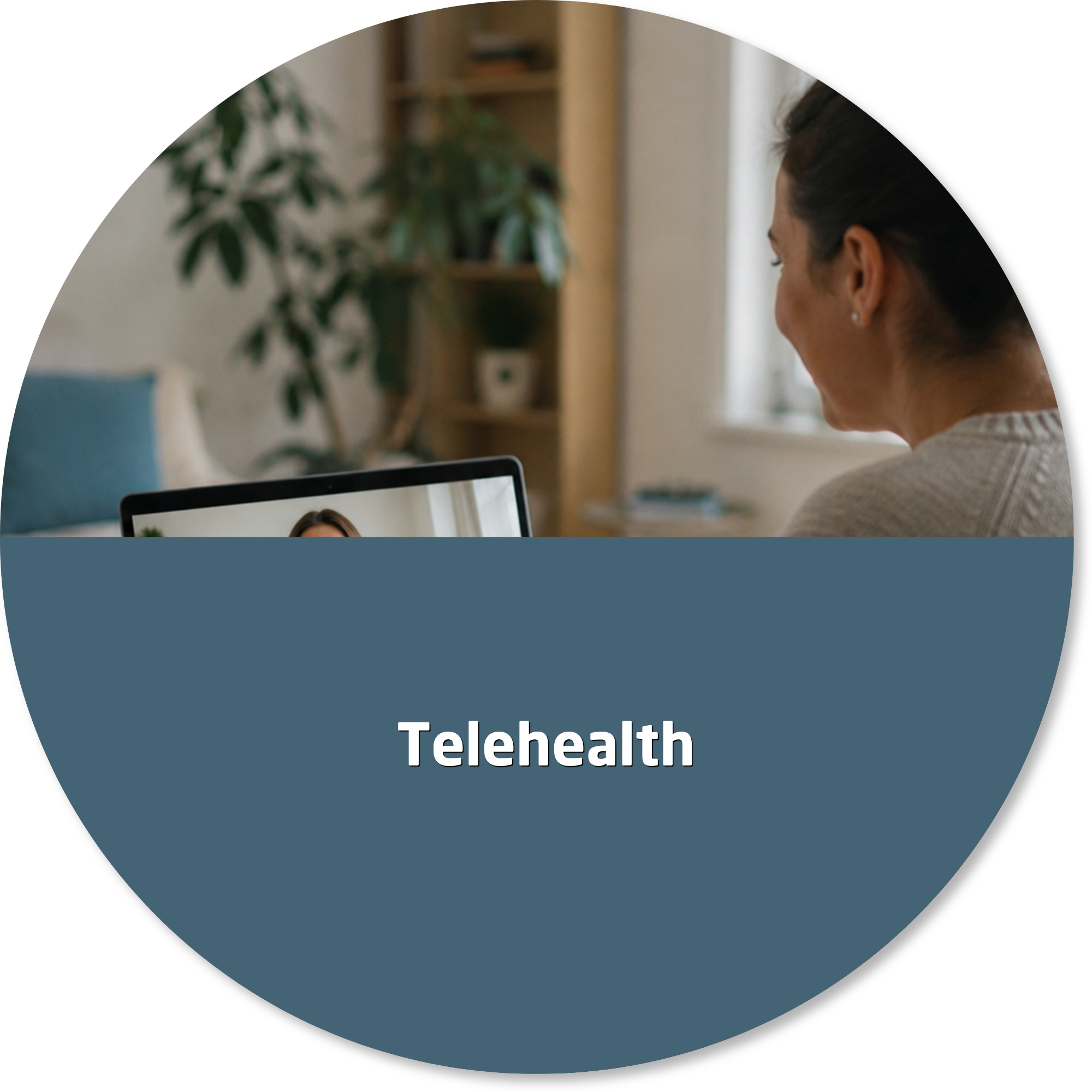 Woman attending a neurological occupational therapy telehealth consultation from home using a laptop in a calm and comfortable environment