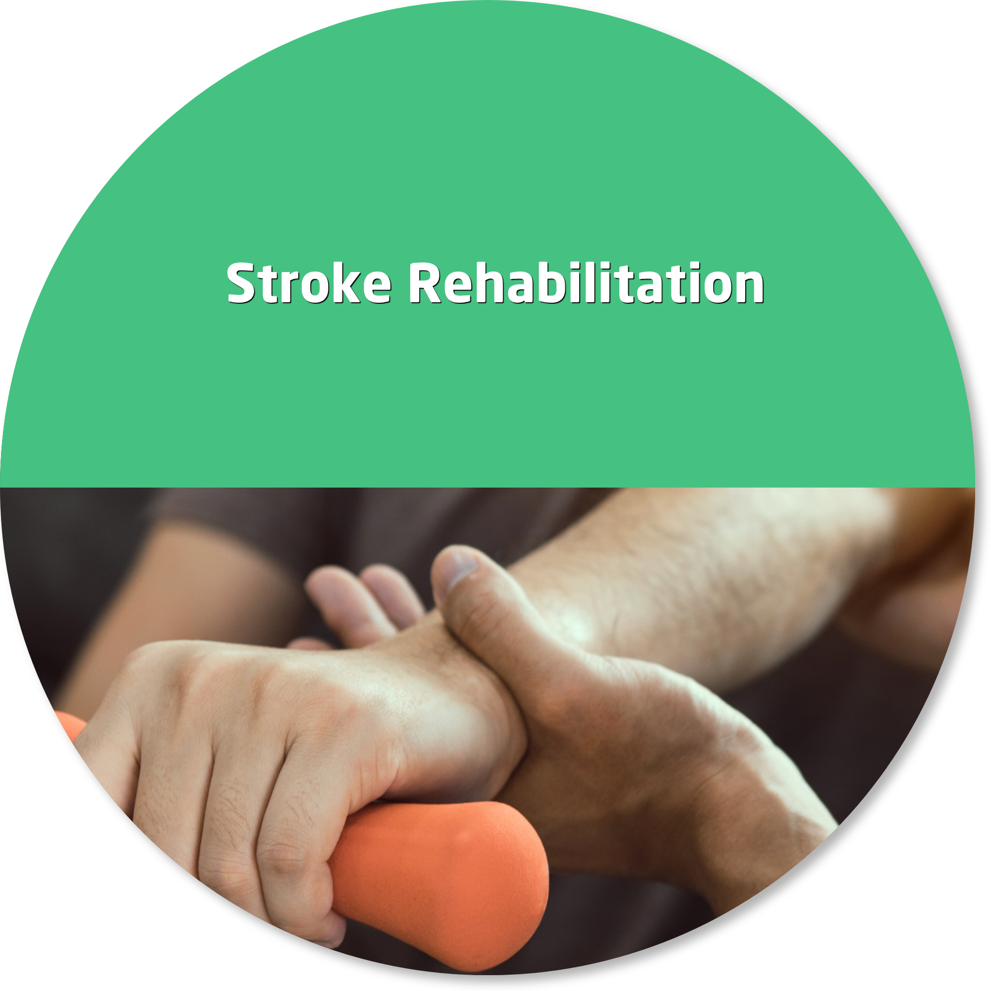 Occupational therapist supporting upper limb and hand rehabilitation using a hand weight during stroke recovery
