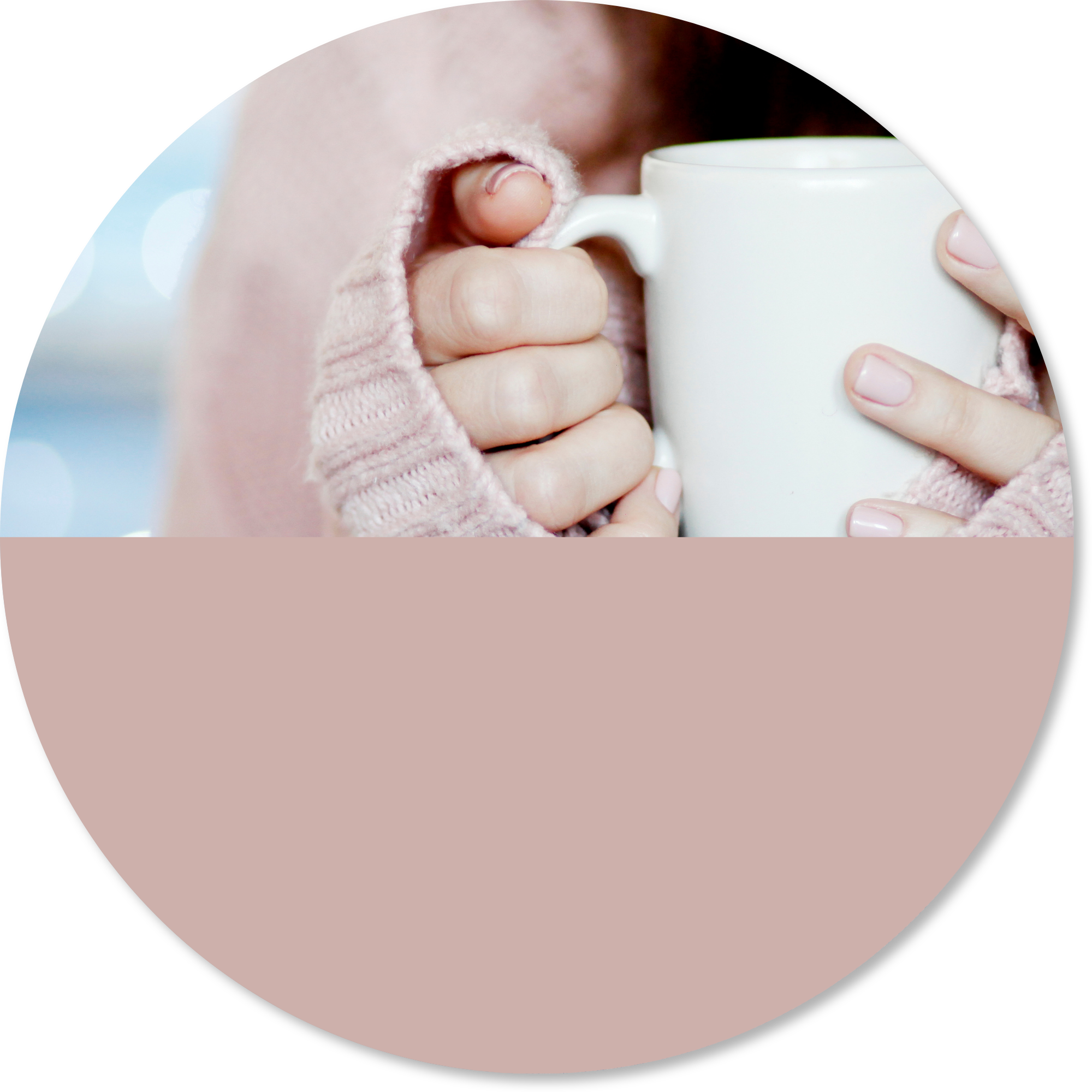 Cold hands in a warm jumper gripping a warm coffee cup