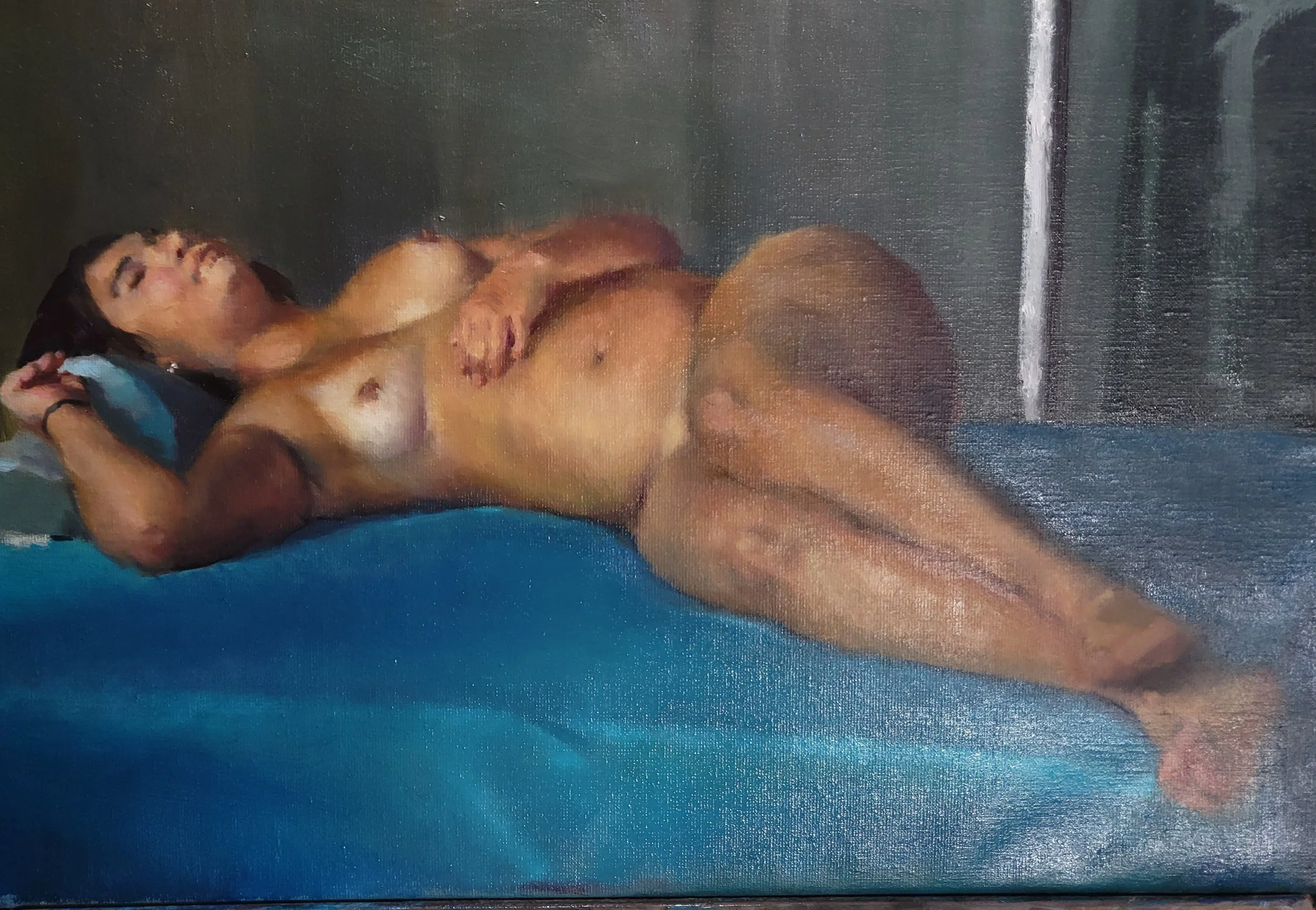 “Stephanie Reclining” Oil on Linen 16” x 24” Michael Ballezzi $1100