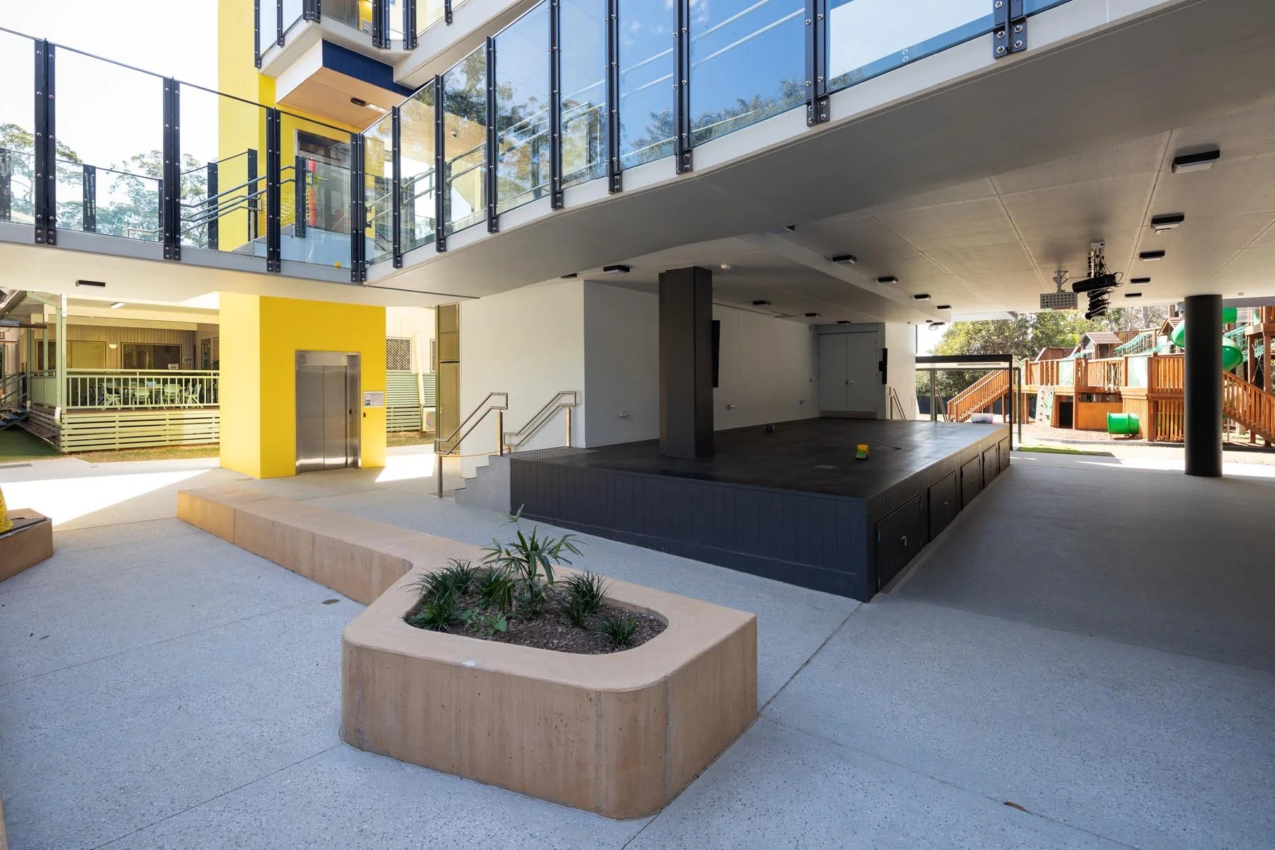 The outdoor area at Mancel College in Fig Tree Pocket by Giarola Architects