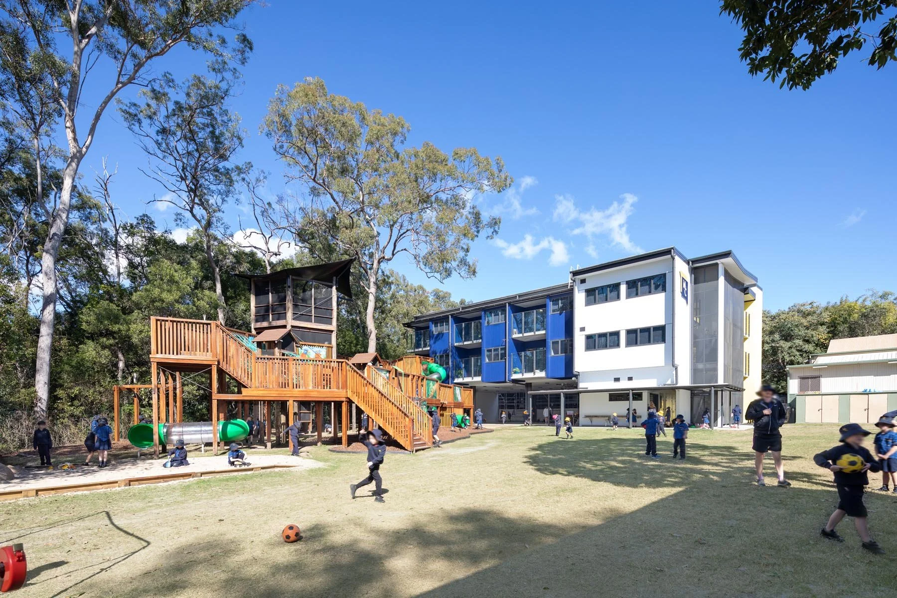The outdoor play area at Mancel College in Fig Tree Pocket by Giarola Architects
