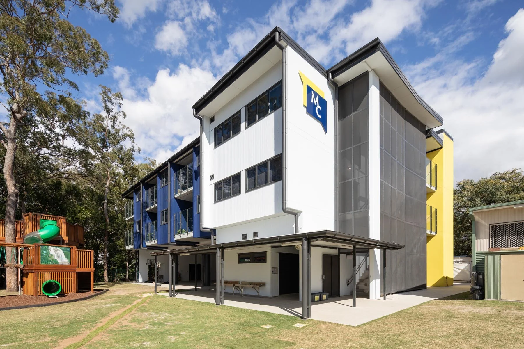 The building exterior at Mancel College in Fig Tree Pocket by Giarola Architects
