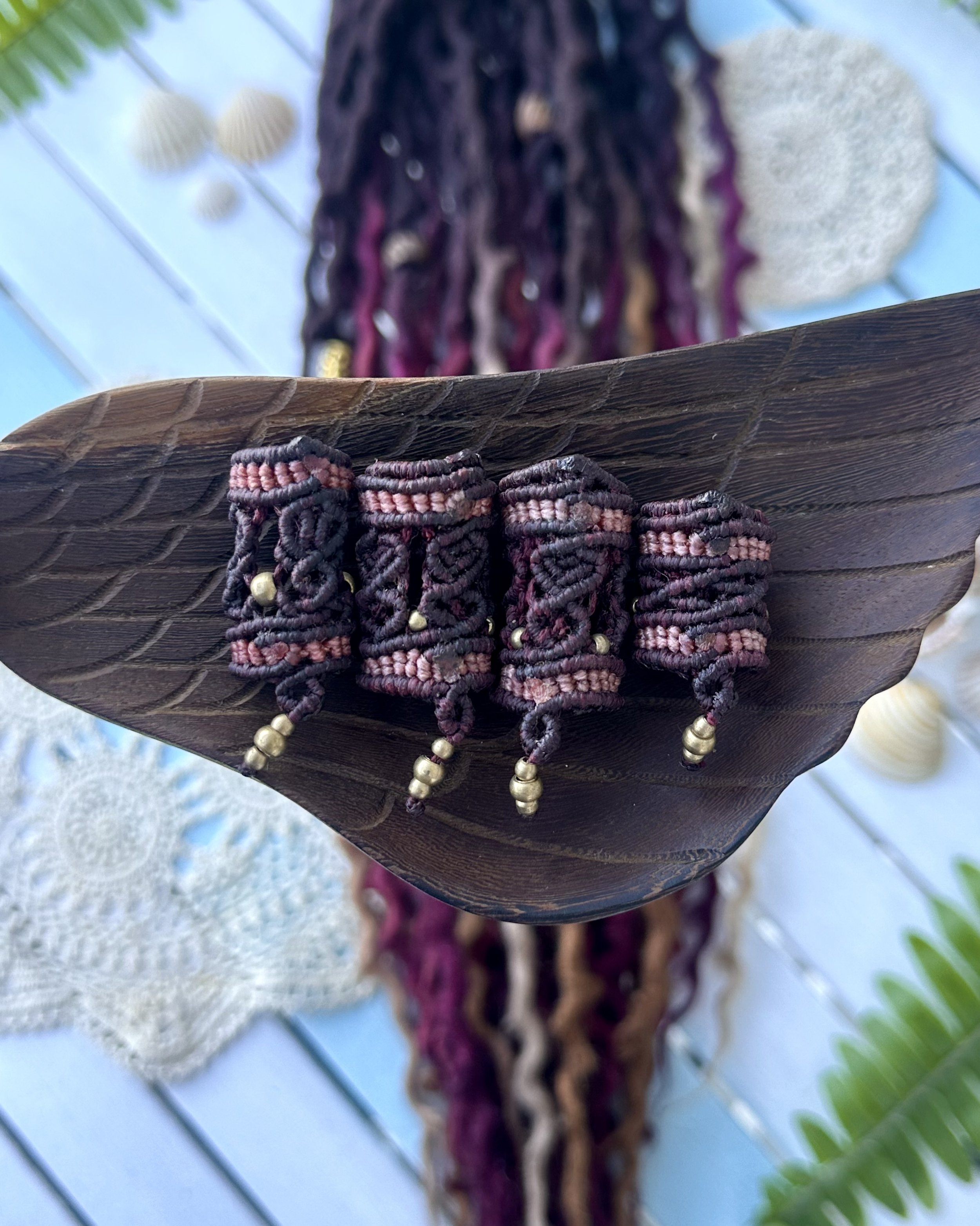 Macramé Beads (Maroon + Pink)