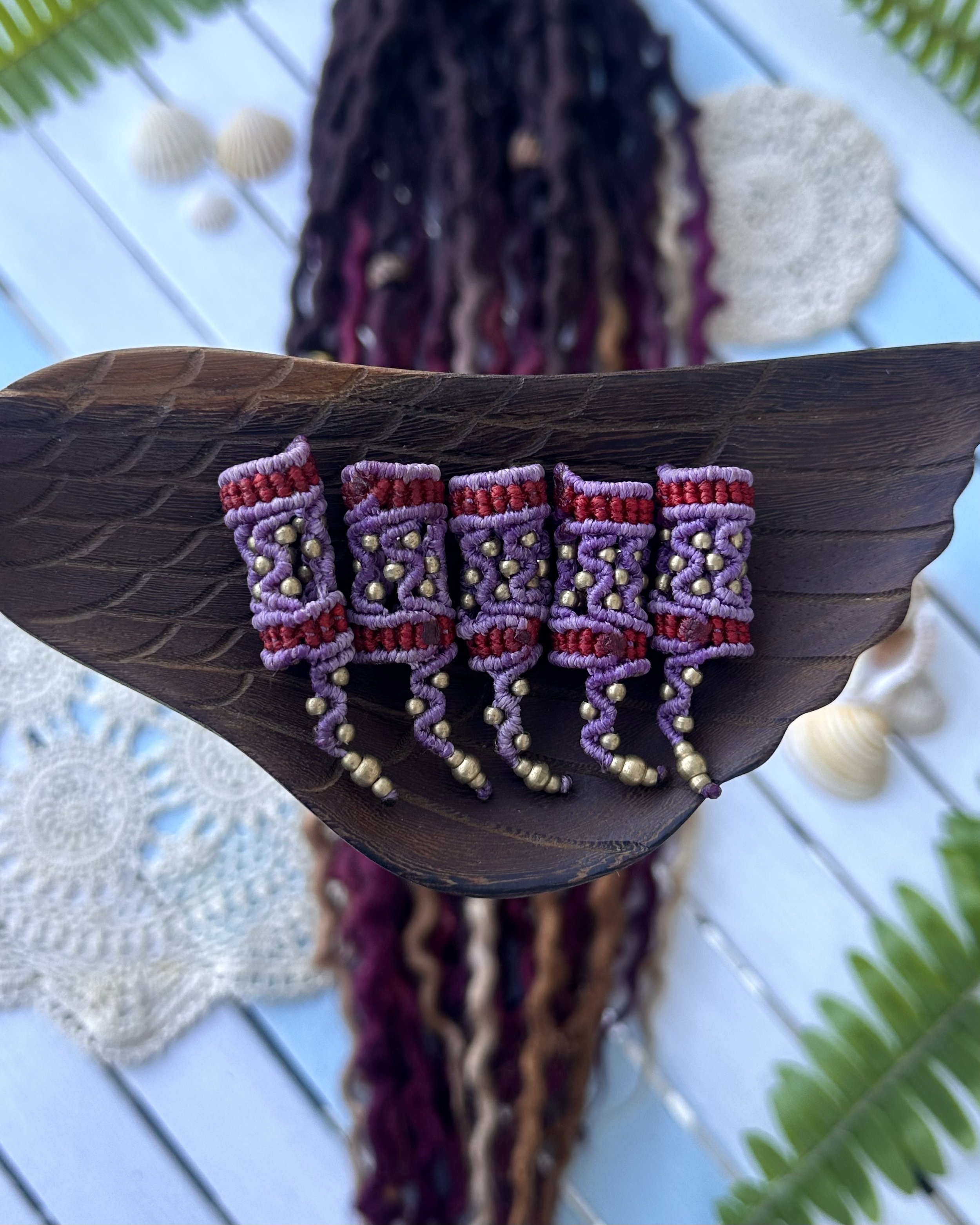 Macramé Beads (Purple + Red)