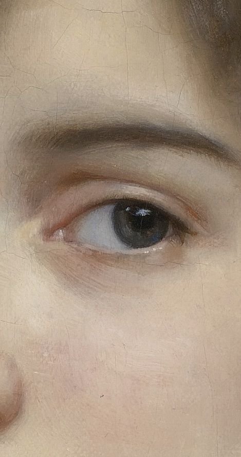 Autoritratto femminile – dettaglio pittorico con sfondo chiaro