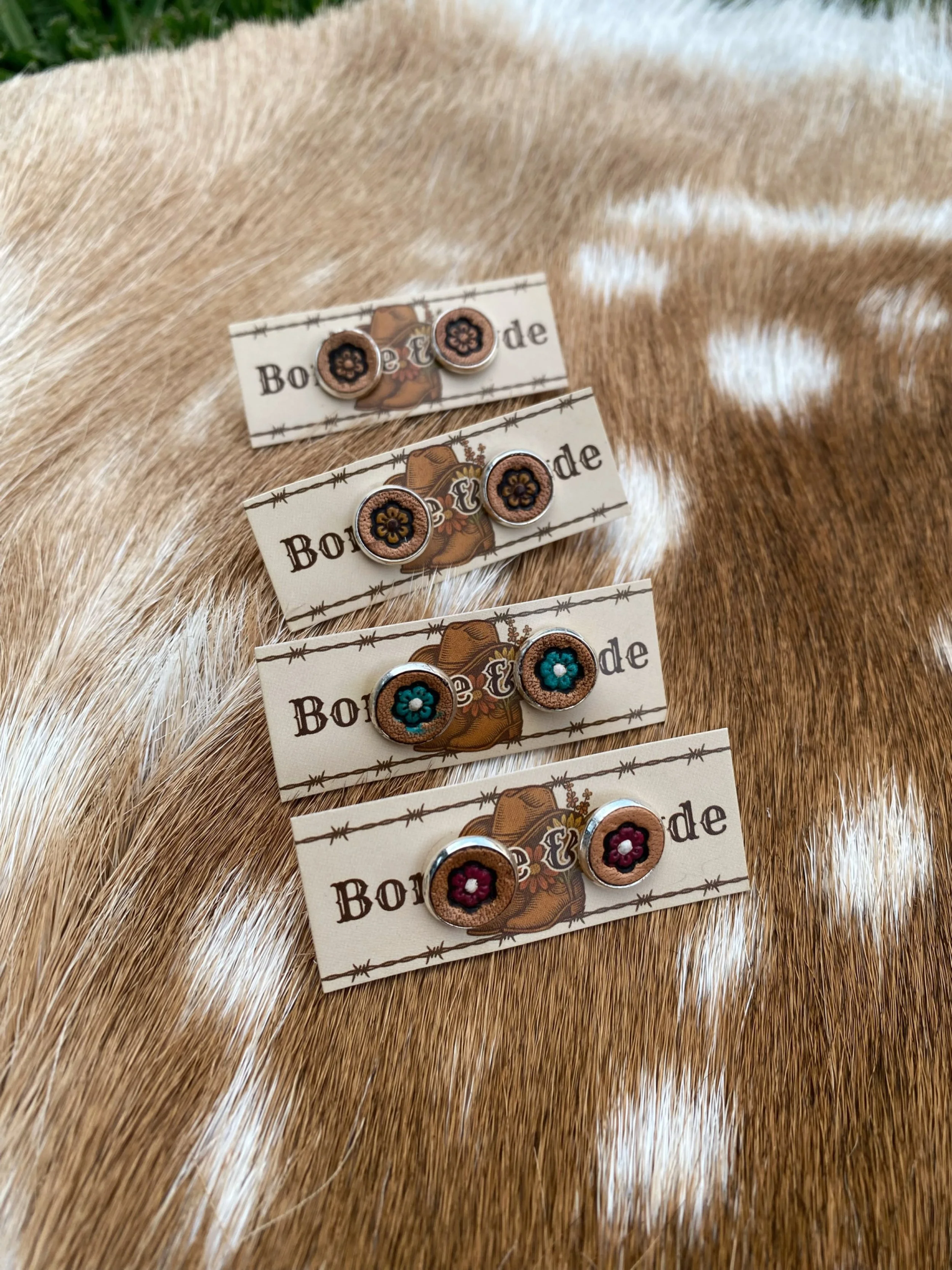 Tooled Leather Flower Earrings