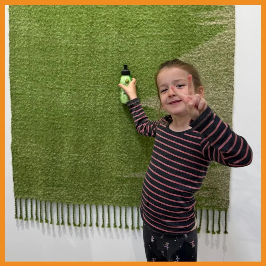 My beautiful niece Nova was excited to have a morning out in Woodville with her aunty and visit the Rinitawa Art Gallery. 

She was also pretty impressed that I had made a throw-blanket that matched her drink bottle 💚 

Toetoe in Bloom was inspired 