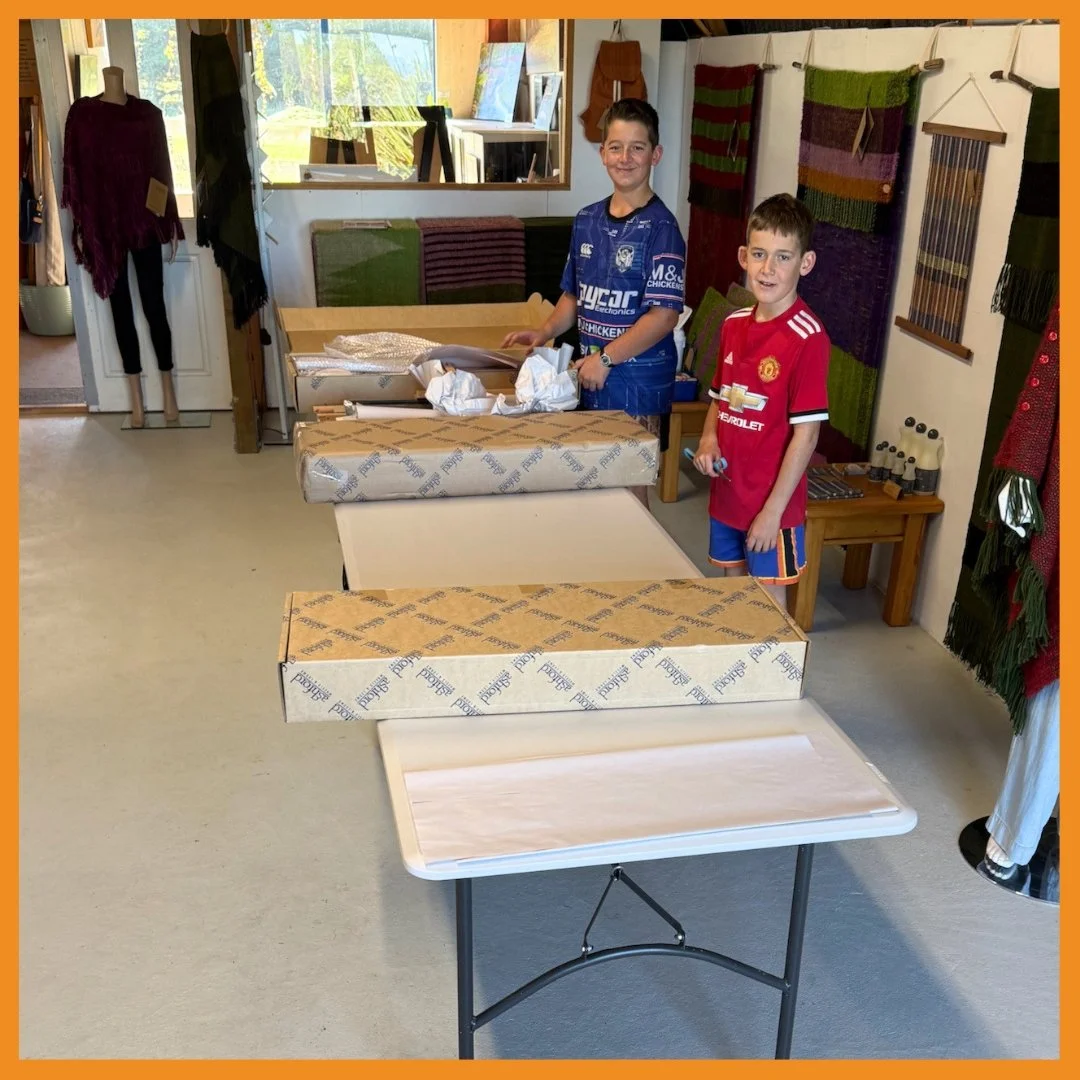 Two of my lovely nephews came and helped me in the studio this weekend! 

At my upcoming Learn to Weave workshops we will be using New Zealand made Ashford 4-shaft table looms from @ashford_wheels_looms, so Maximus and Stirling came to help me get st