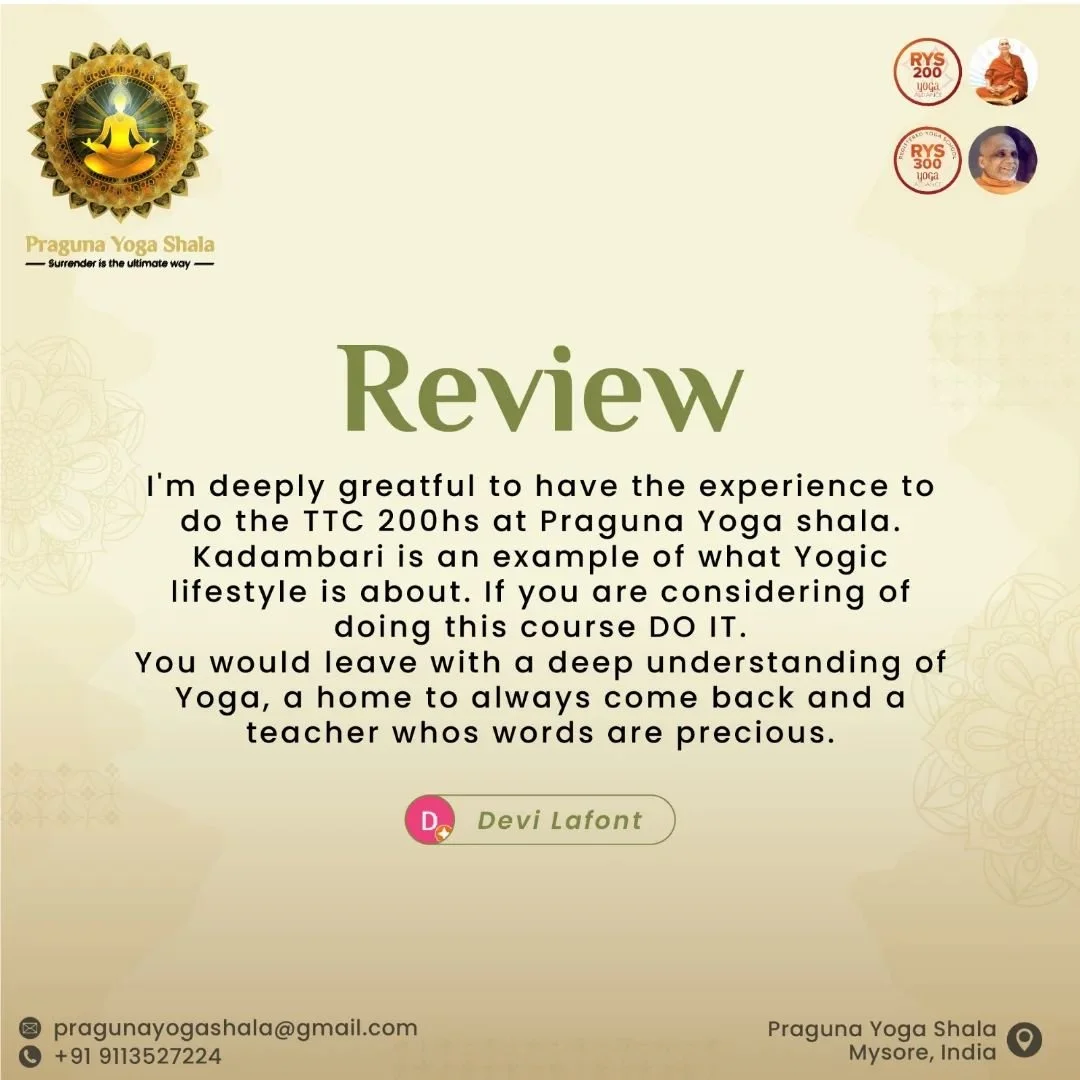 Your kind words inspire us!✨️ Greatful for your support and happy to be part of your yoga journey @pys_mysore 🧘💫

#pragunayogashala #yogajourney #yogaasanas #yogasessions #review #feedback #thankyou #mysore