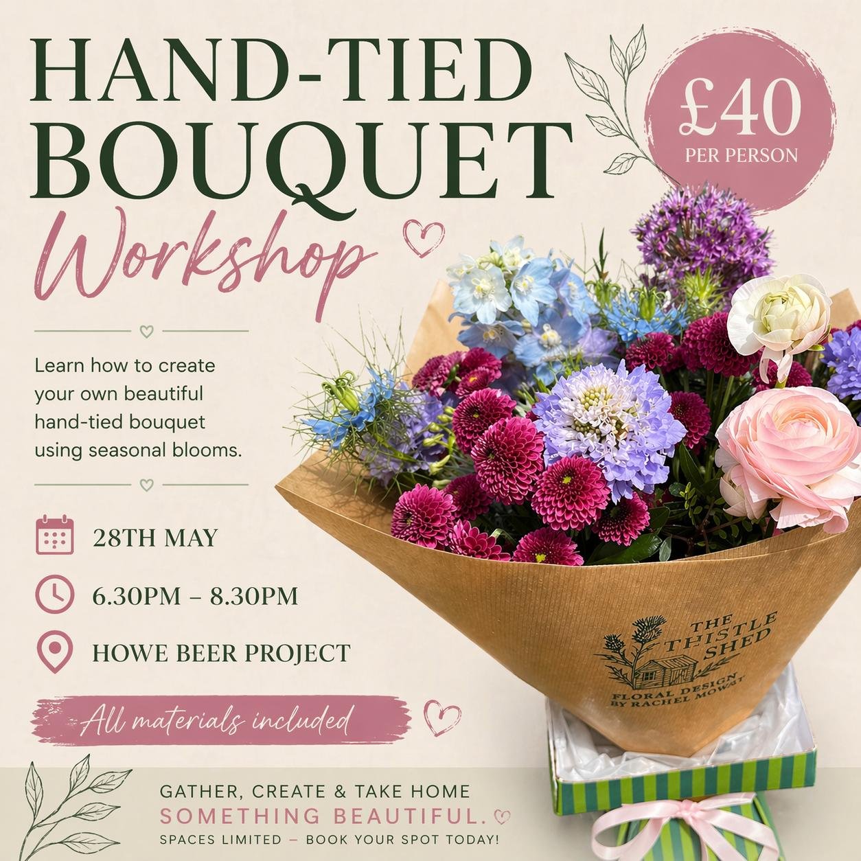 Hand-tied bouquets with The Thistle Shed