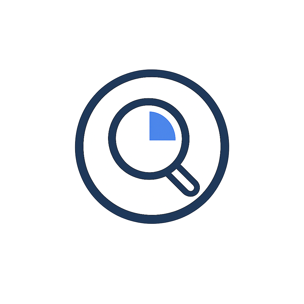 Magnifying glass icon with a clock and a quarter segment inside, representing search or analysis of time or time-related data.