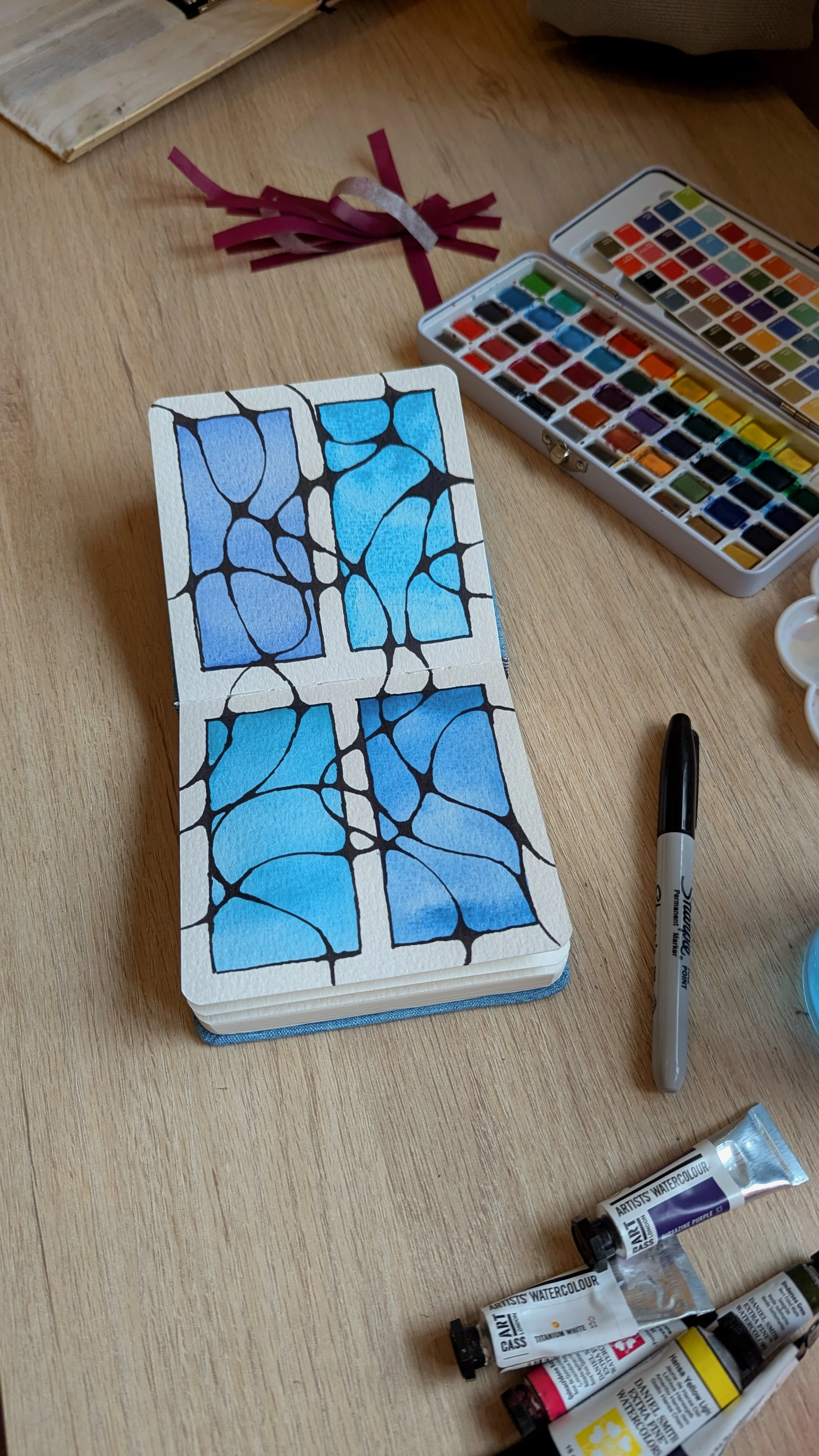Mindfull artwork, with calming blue colours to help with anxiety